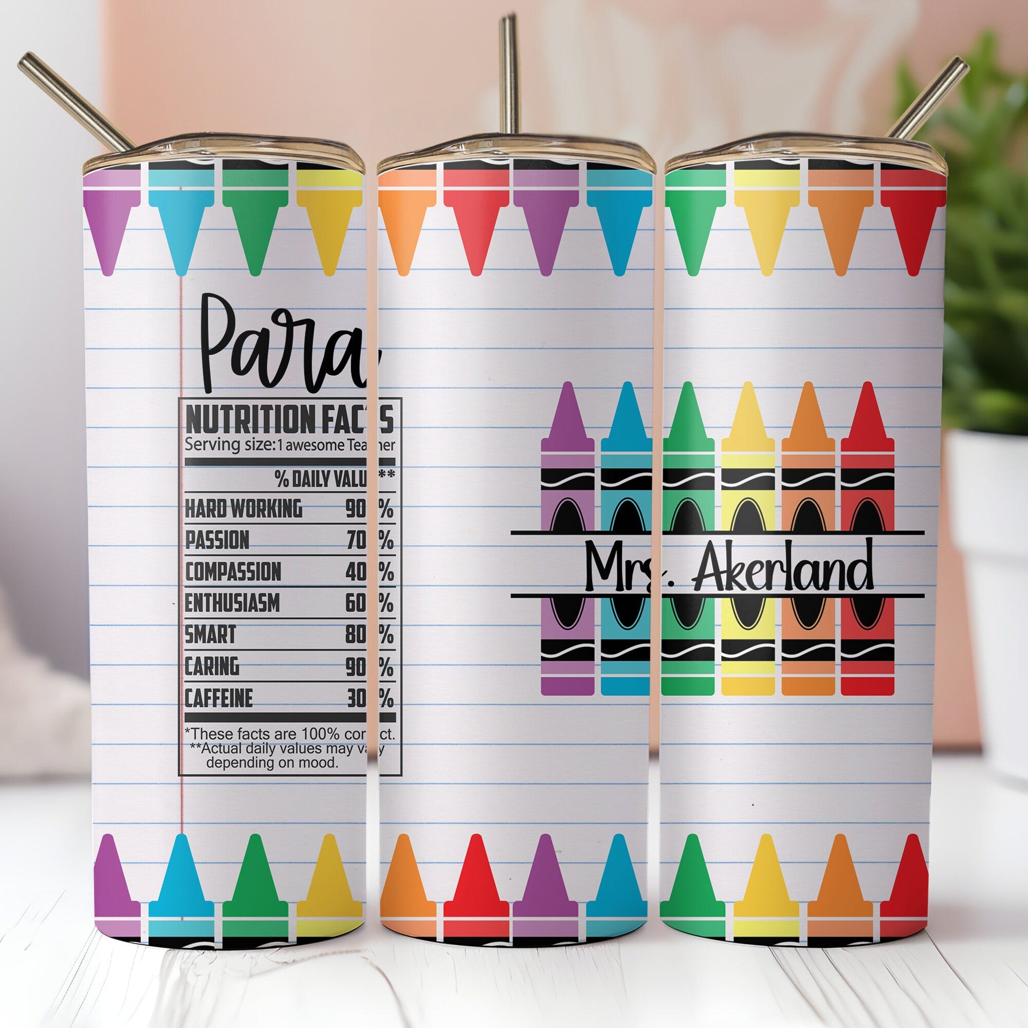 Para Nutrition Facts Tumbler Personalized with a name  20 oz  or 30 oz Tumbler with Straw