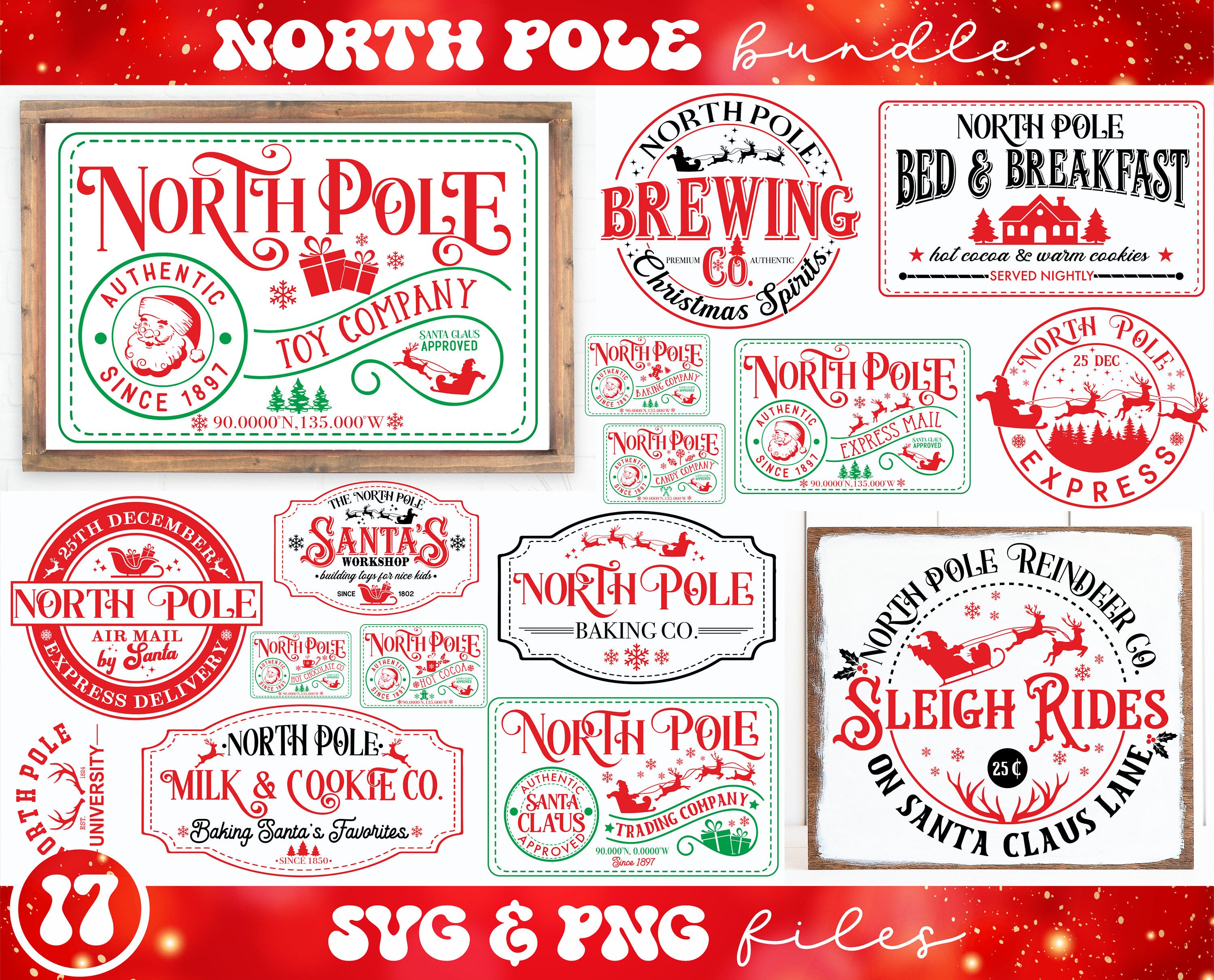 North Pole svg Bundle, Farmhouse North Pole Sign svg, Santa Claus Approved svg, Trading Company svg, North Pole Bed and Breakfast svg