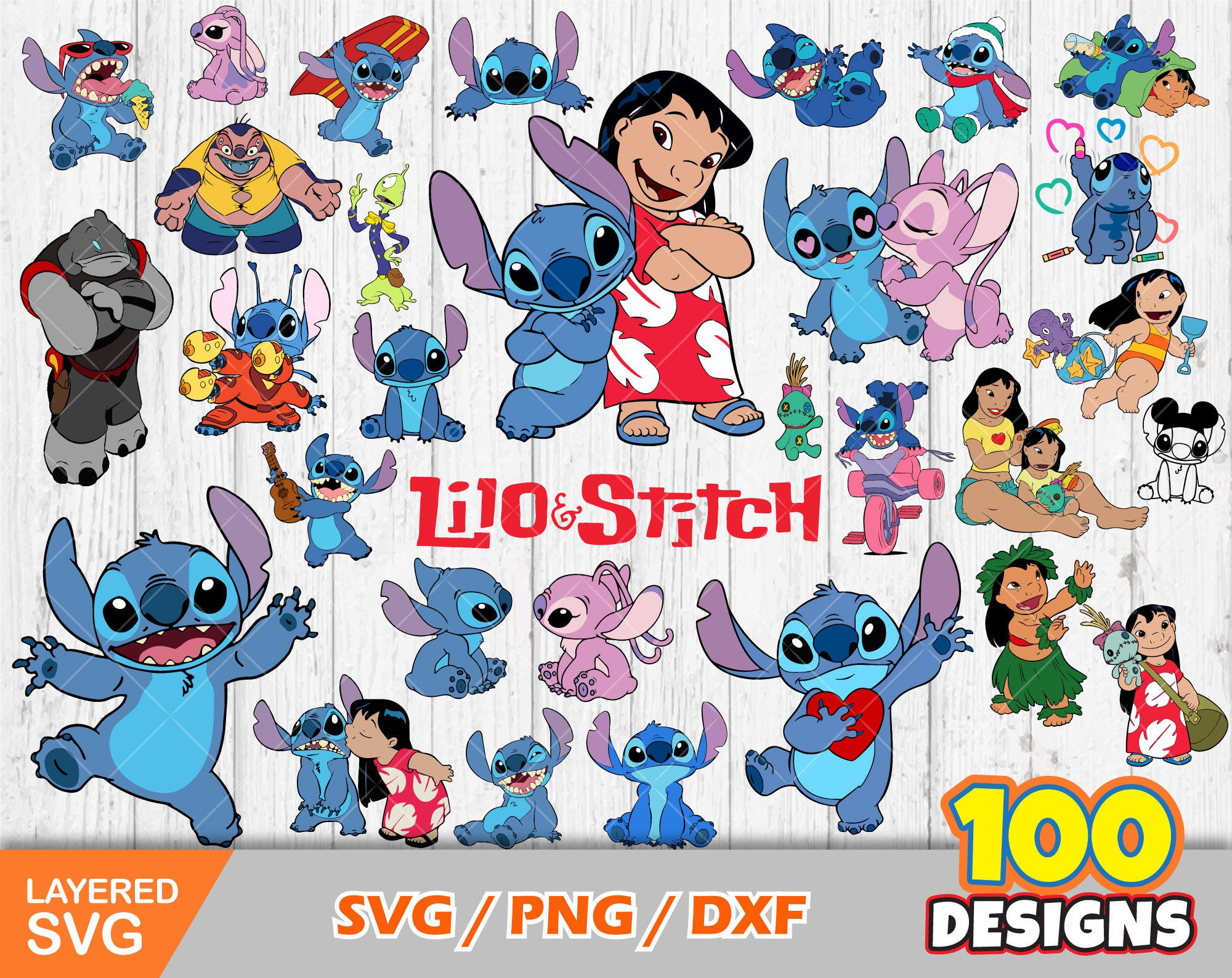 Lilo & Stitch clipart bundle, svg cut files for Cricut / Silhouette, Lilo and Stitch svg, png, dxf, instant download