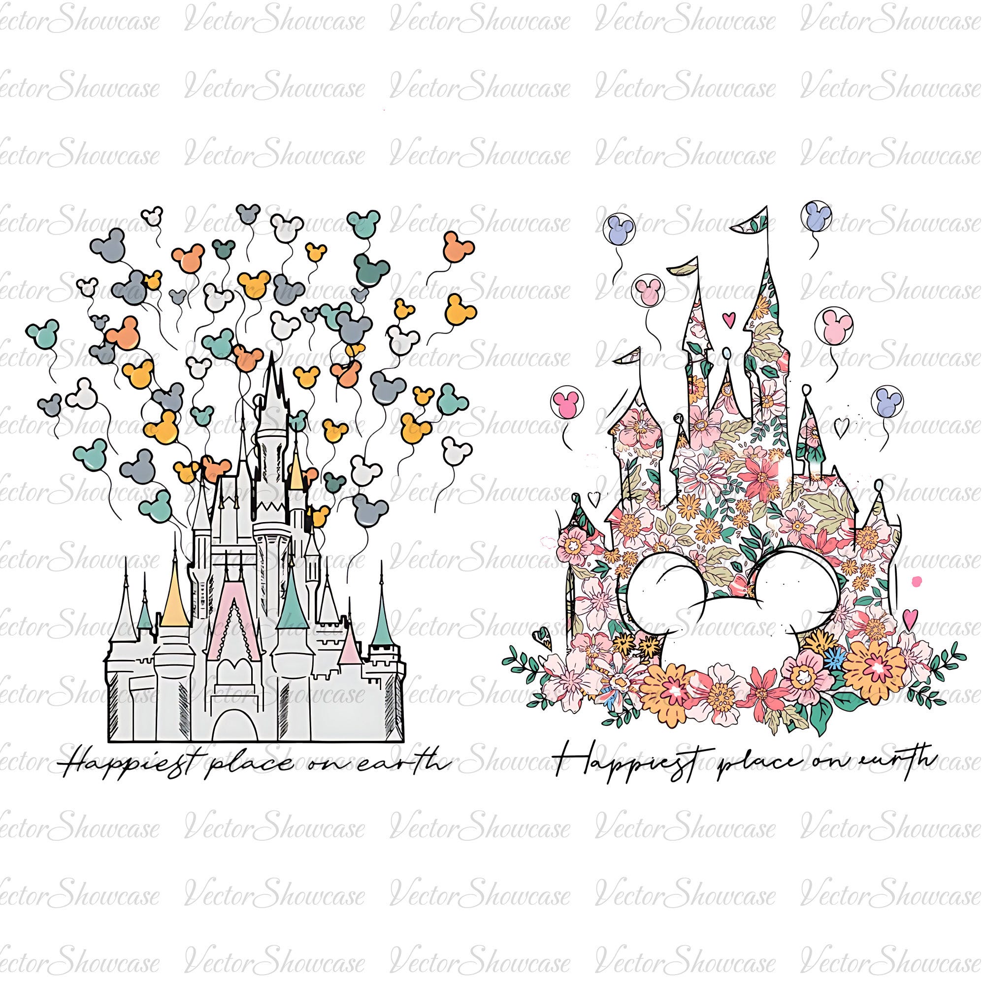 Happiest Place On Earth PNG bundle, Magical Castle Floral Png, Magic Kingdom Png, Family Vacation Png, Family Shirt Png, Vintage Kingdom Png