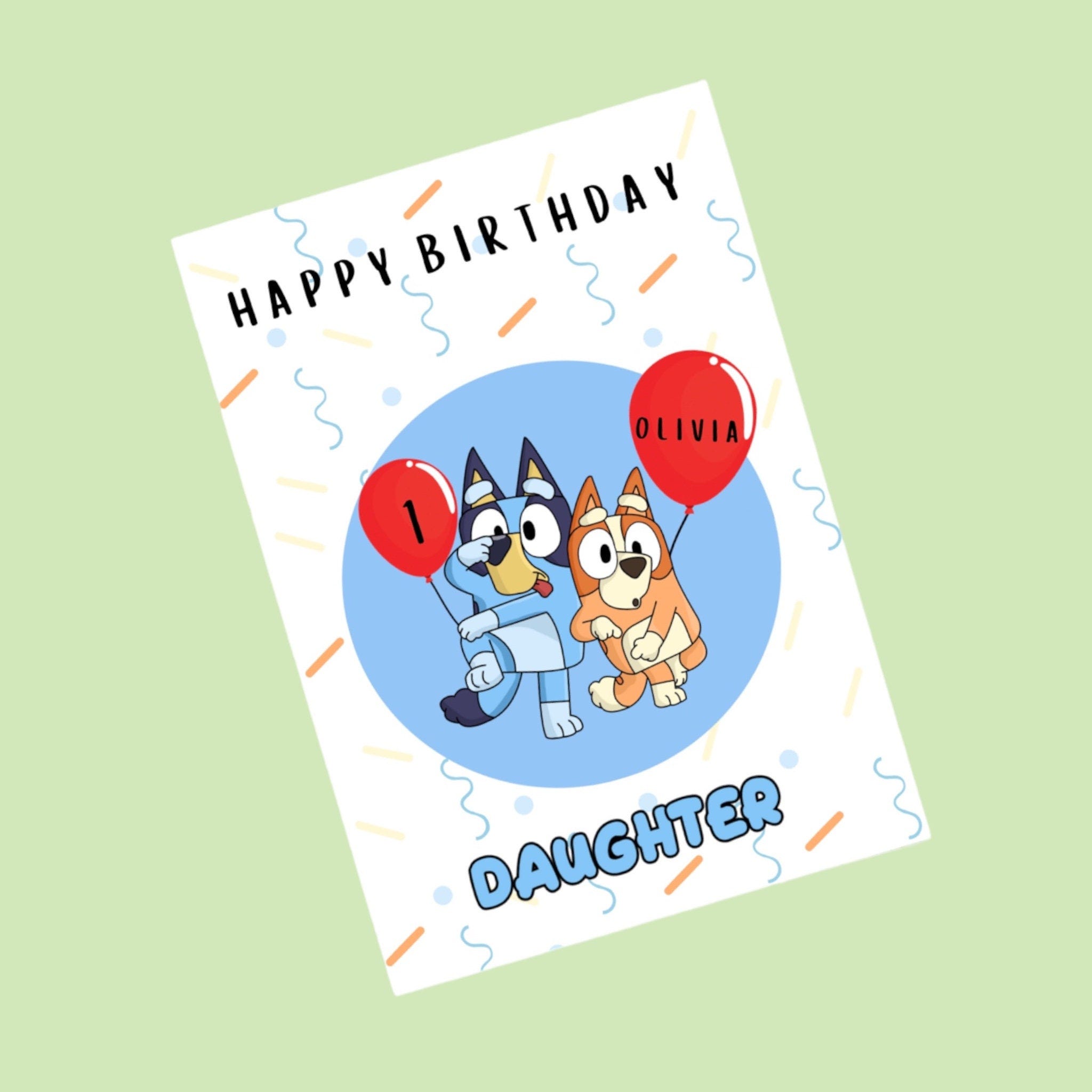 Personalised Bluey & Bingo Birthday Card, Bluey Birthday Card, Bluey Fan, Card for Daughter, Card for Son, Granddaughter, Niece,Nephew Card