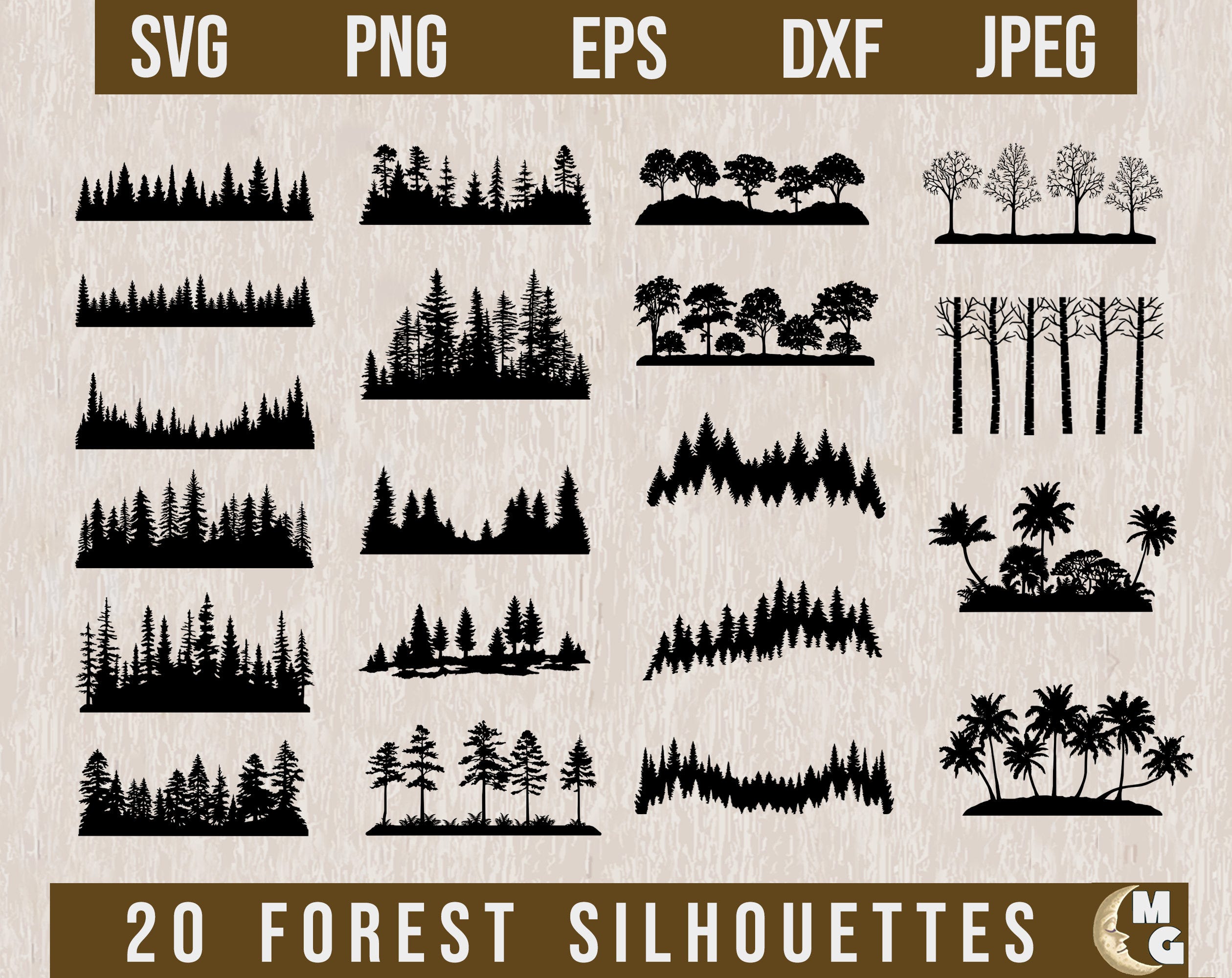 Forest SVG Bundle, Landscape SVG, Forest Silhouette, Laser cut Files,Forest Background,Tree Line SVG, Outdoor svg, Cricut svg,Palm Tree svg