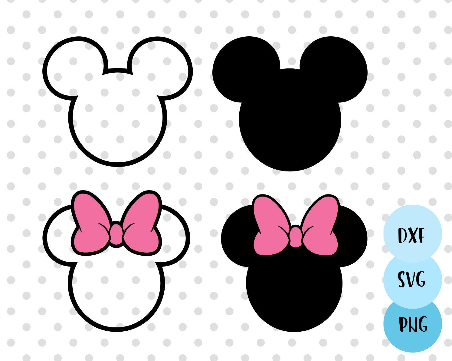 4pcs, Mouse Head SVG, mouse head silhouette, Mouse bow svg, Mouse head silhouette, Family trip svg