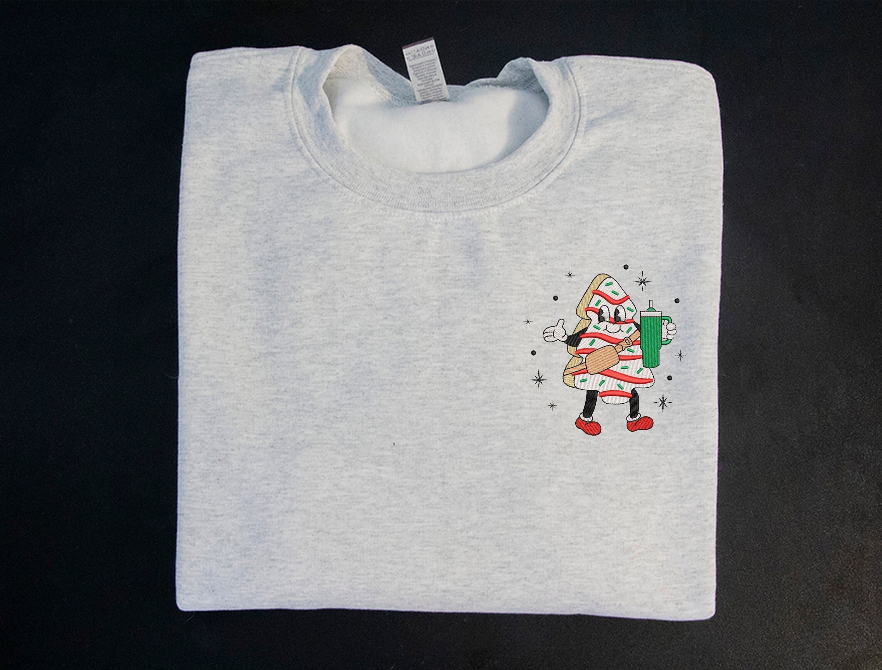 Christmas Cake Sweater, Christmas Embroidered Sweatshirt, Christmas Tree Cake with Tumbler Sweater, Christmas Crewneck