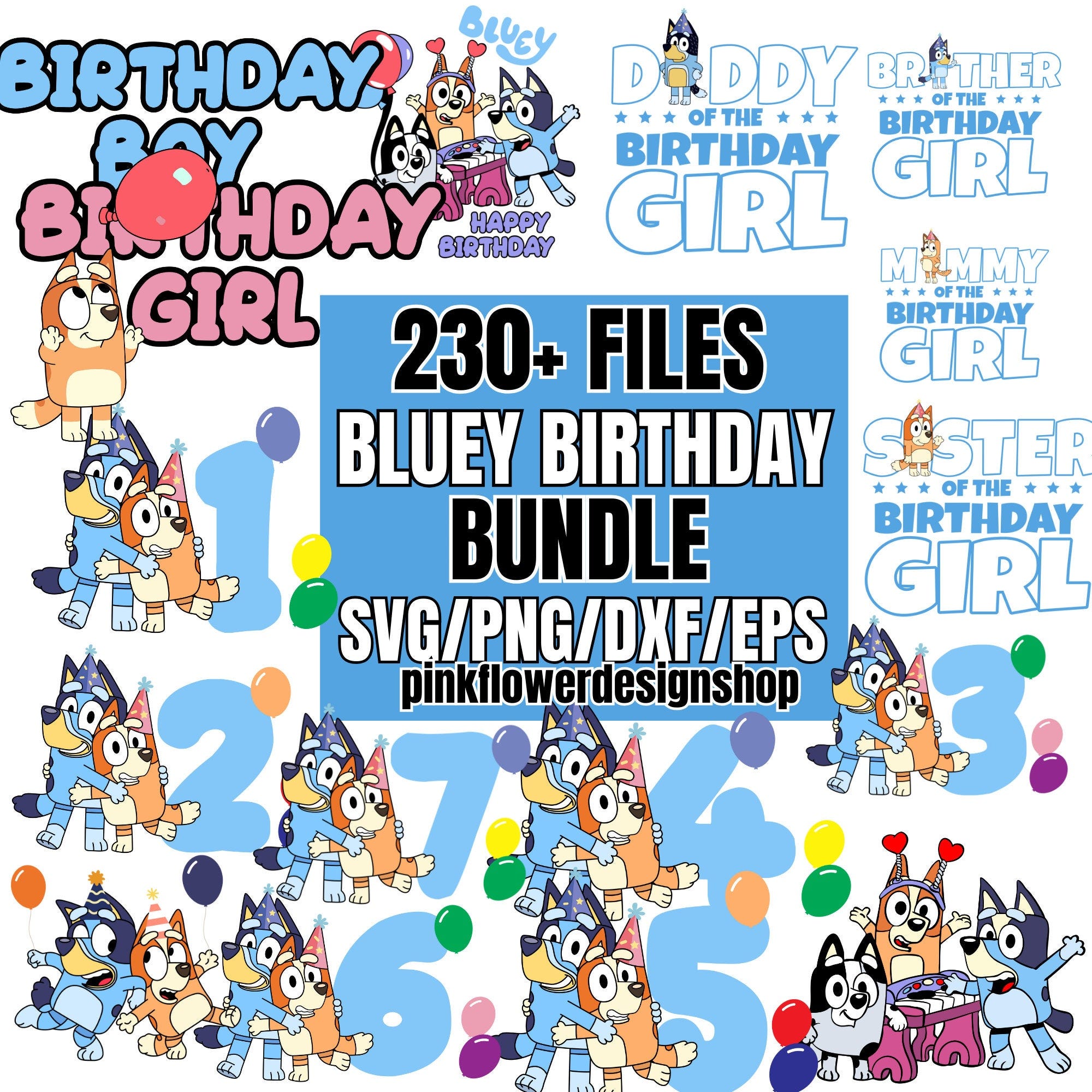 230 Bluee-y Premium Png-Svg Mega Bundle design Font Ble-ey Birthday Png Blu-ey Font Cut Files for Cricut Silhouette Sublimation Designs