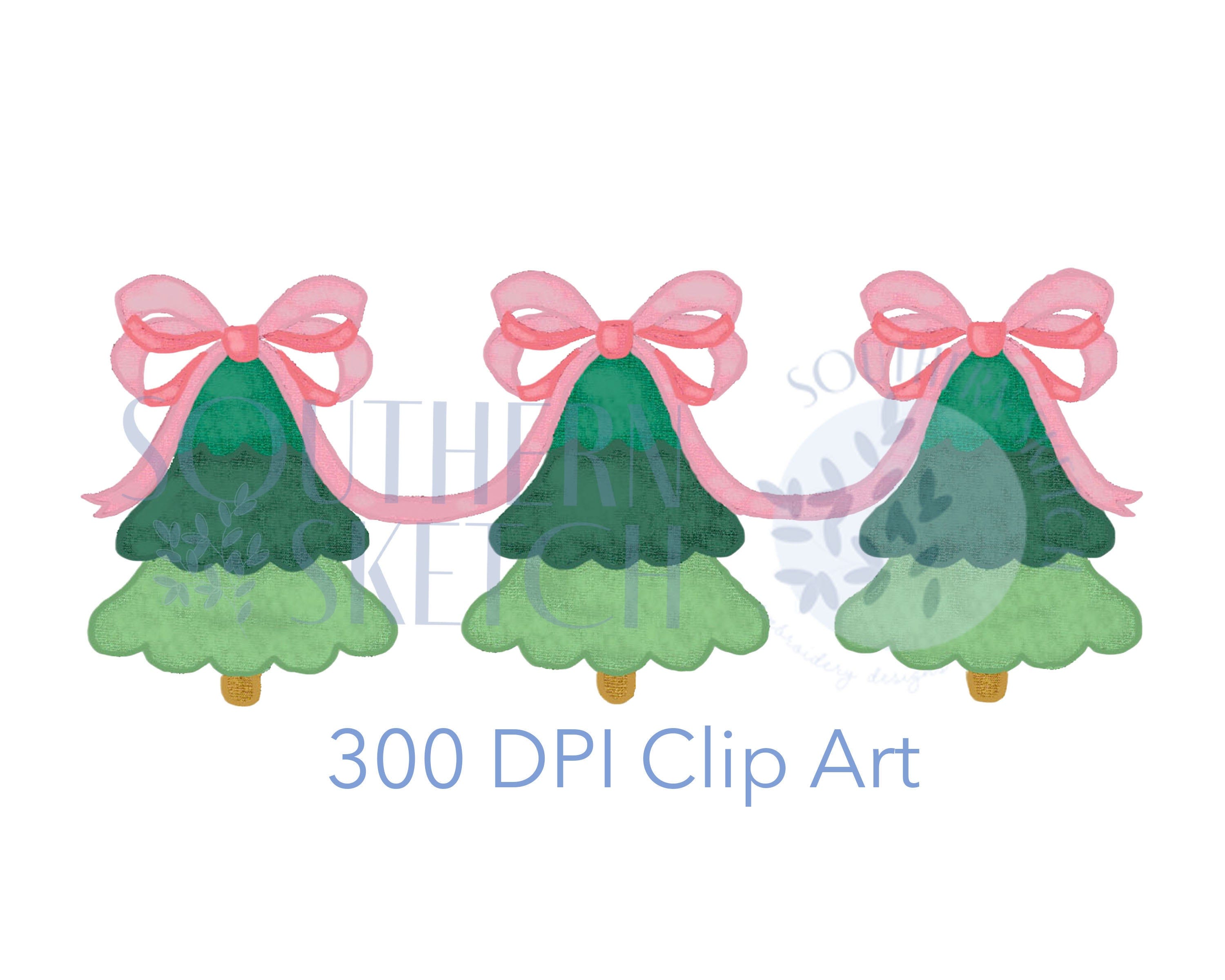 Christmas Tree Bow Digital Watercolor PNG Clip Art File for Sublimation, Heat Transfer, and Stationery