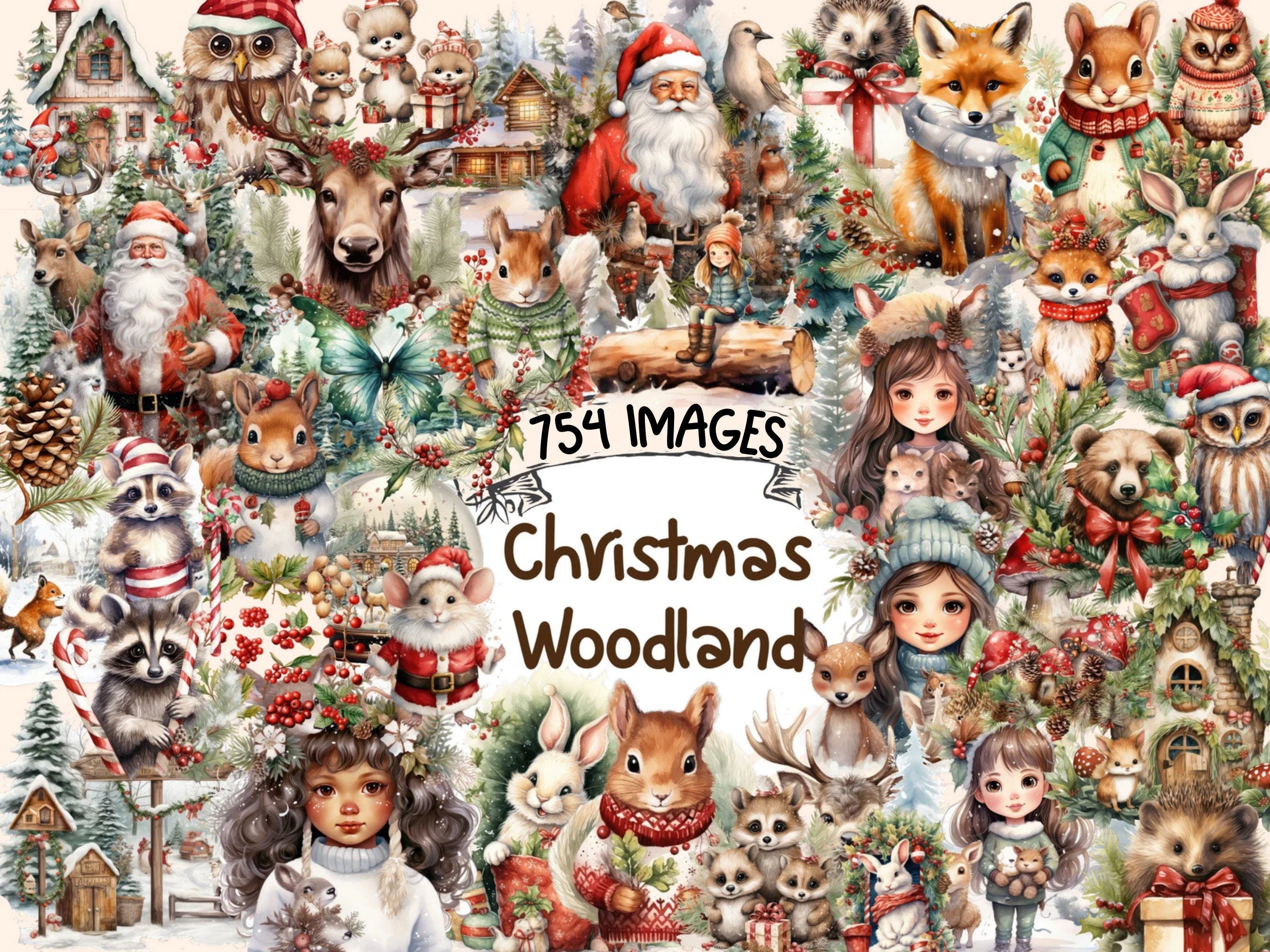 Christmas Woodland Watercolor Clipart Bundle - 754 PNG Festive Forest Images, Holiday Cozy Graphics, Instant Digital Download,Commercial Use