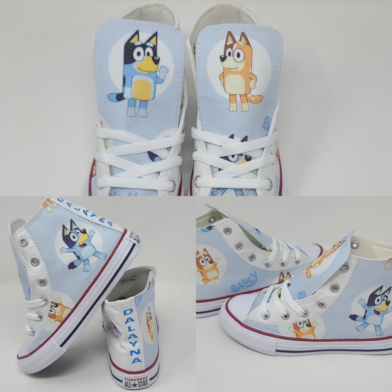 Handmade Bluey Bingo Converse Shoes Birthday sneaker white Shoe Personalized Toddler Unisex Athletic Casual footwear licensed fabric