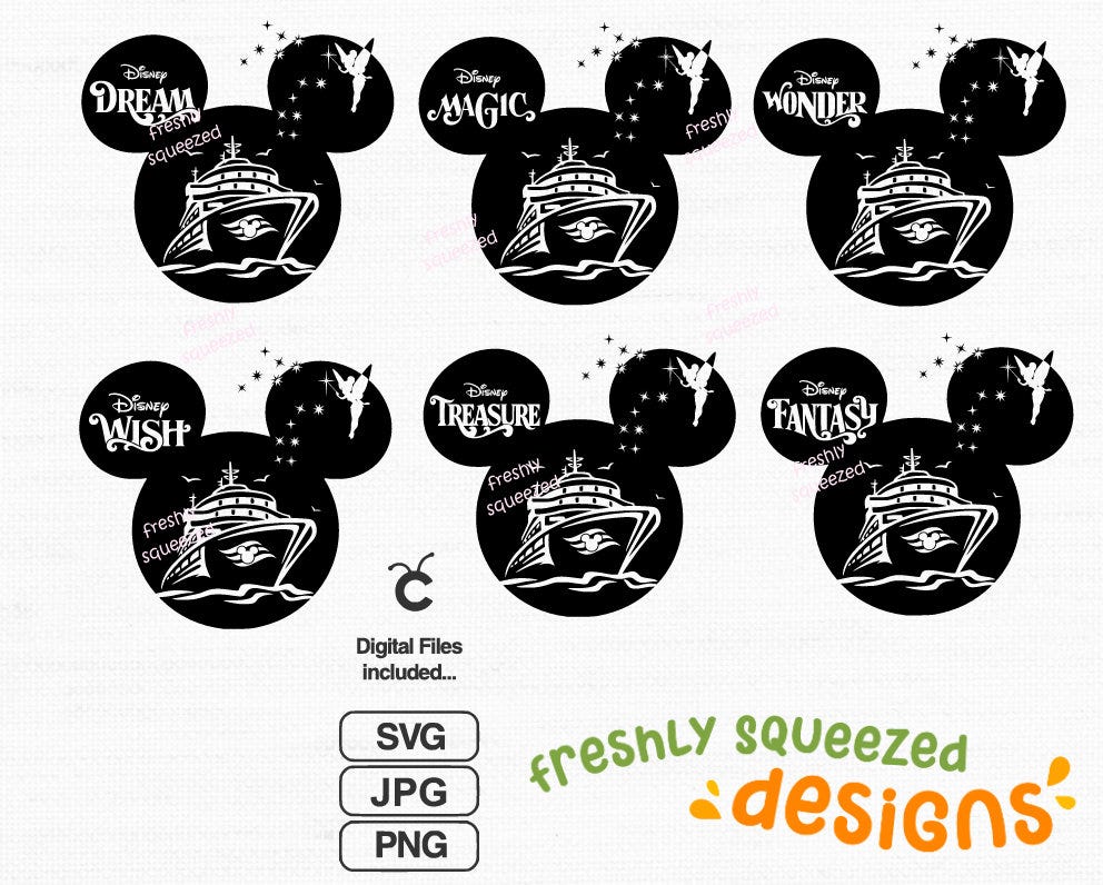 Mickey Cruise Silhouette 6 designs, Mouse Head ears, Cruiseline, Treasure Wish Wonder Dream Magic Fantasy, SVG PNG JPG, Instant Download