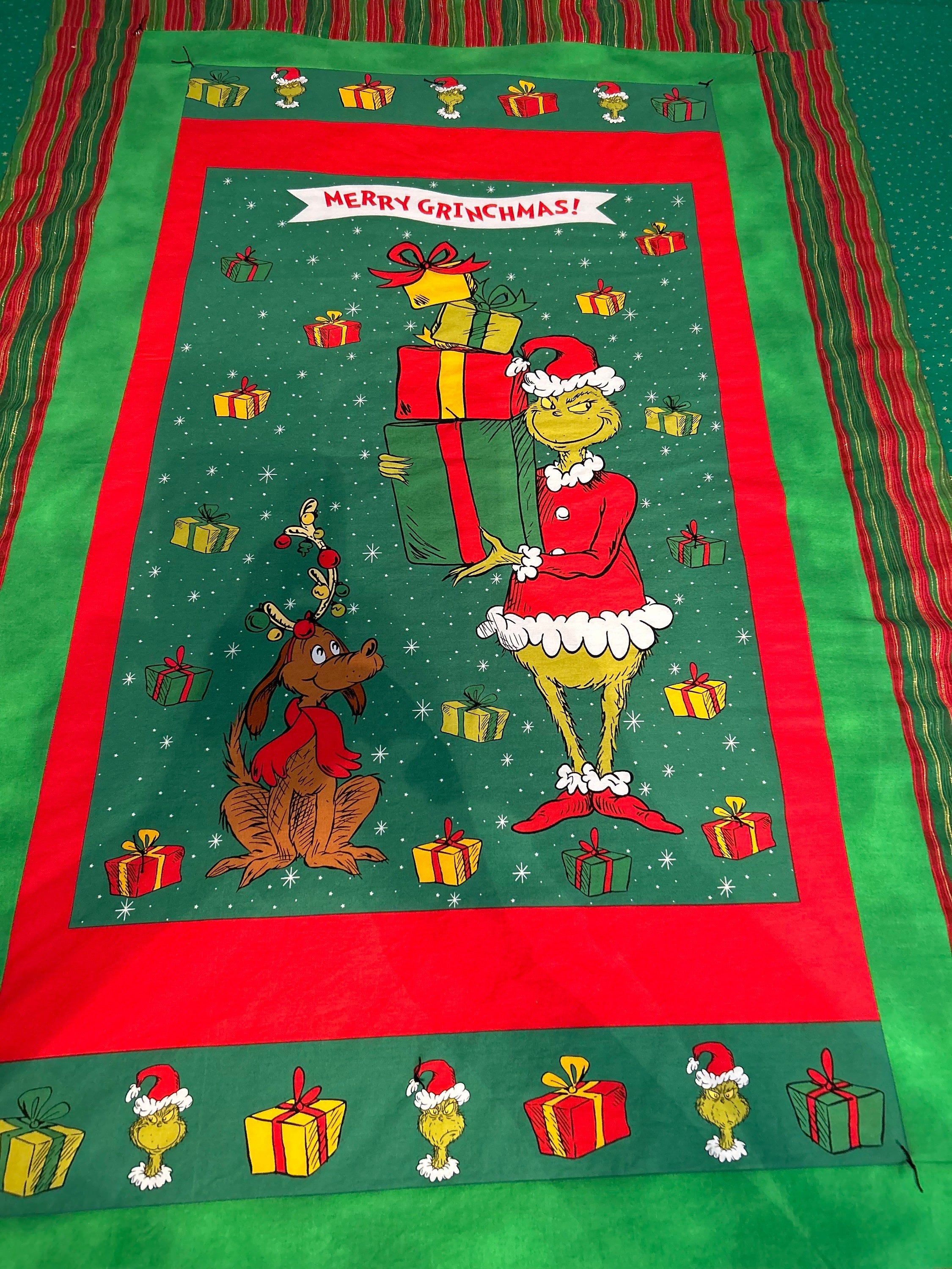 Grinch Christmas Quilt Staring The Grinch & Max With Stripes