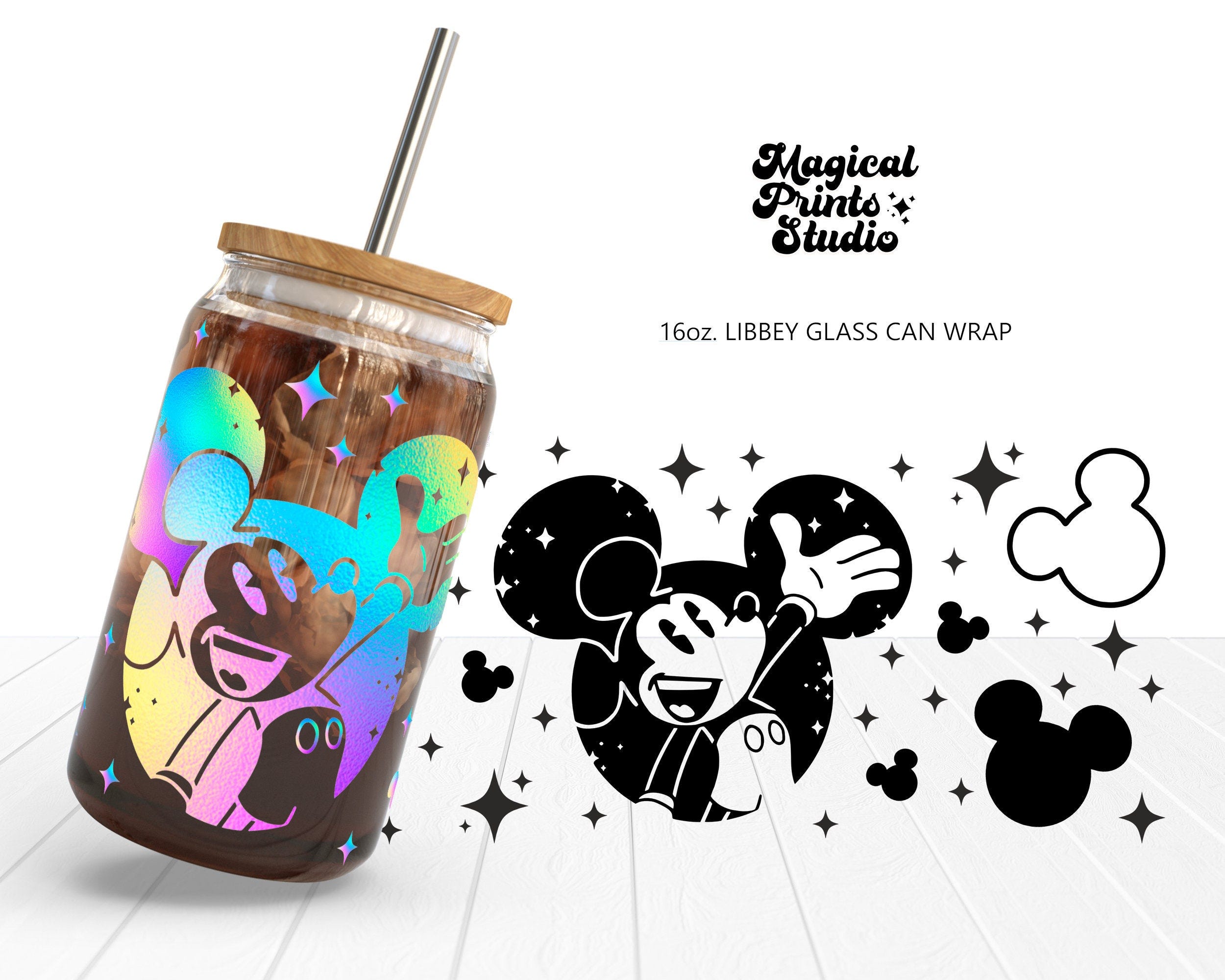 Mouse ears SVG, 16oz Glass Can Wrap, 16oz Libbey Can Glass, Magical Tumbler Wrap, Full Glass Can Wrap, Cartoon Tumbler