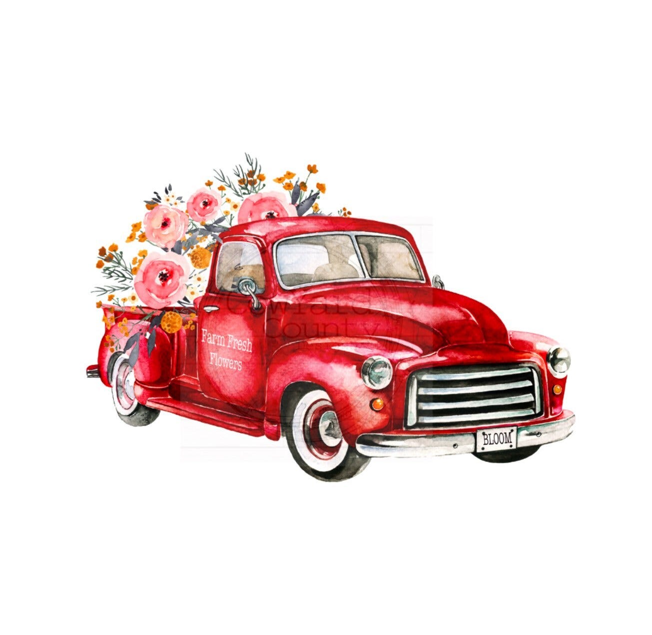 Red Flower Truck png, Spring Sublimation, Pillow Sublimation Design, Old Truck pngs, Flower Market PNG, Fall PNG, Truck PNG