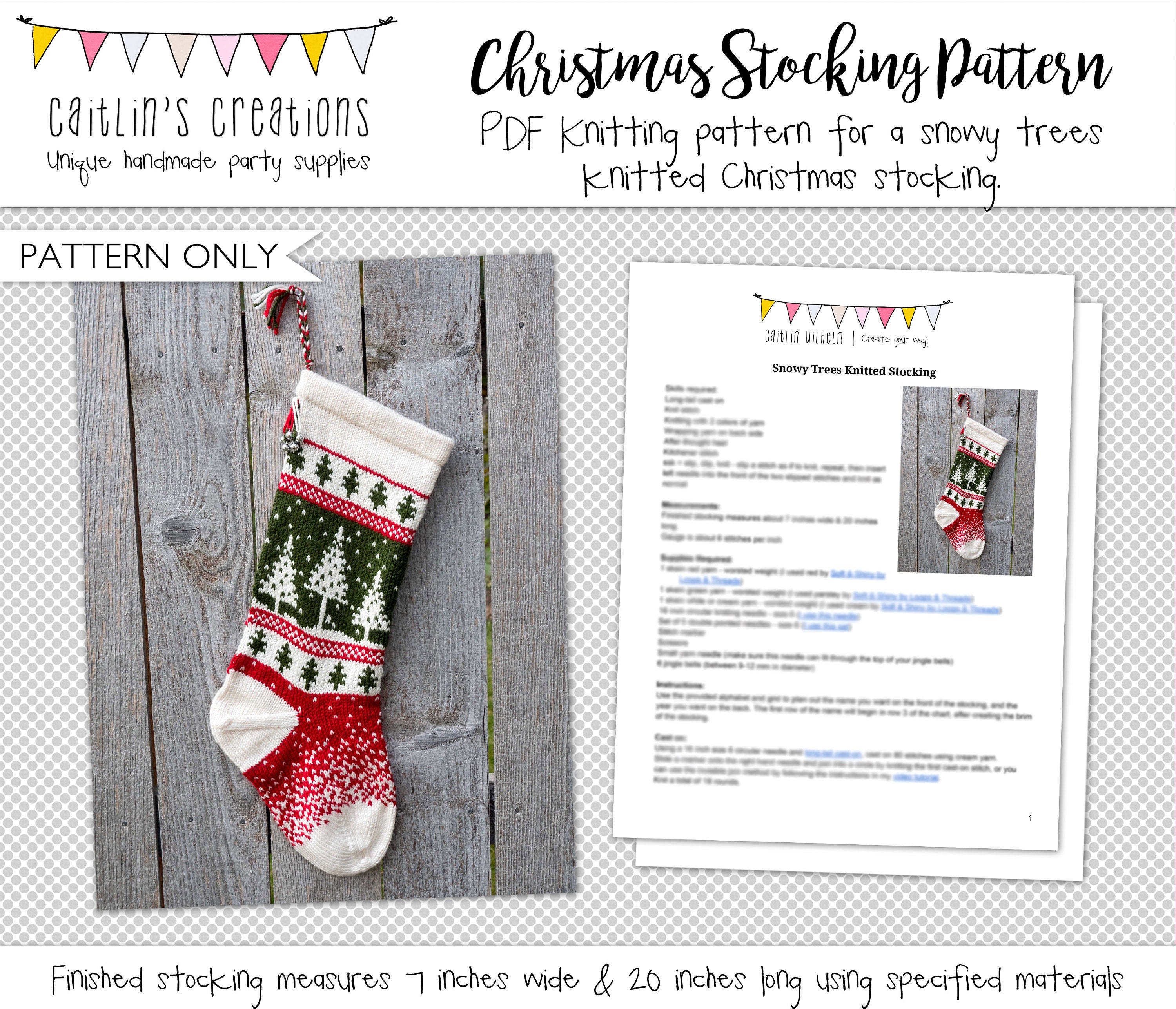 Digital Knitting Pattern | Snowy Trees | Knitted Christmas Stocking | Instant Download | Includes links to video tutorials