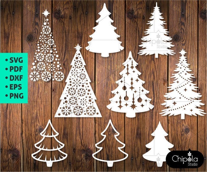 Christmas trees SVG cut file, Christmas Decoration Fir tree, Christmas trees bundle set svg, Paper cut digital template, cut files template