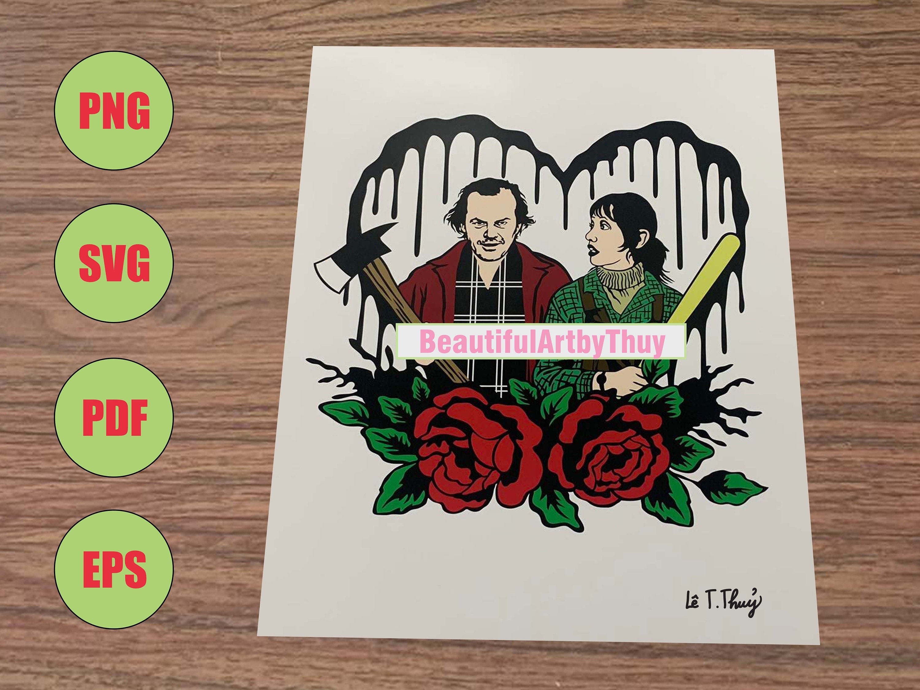 Jack And Wendy Layered SVG, The Shining Horror Movie, Halloween Clipart SVG, Gothic Couple With Roses PNG, Cricut Project, Sublimation File