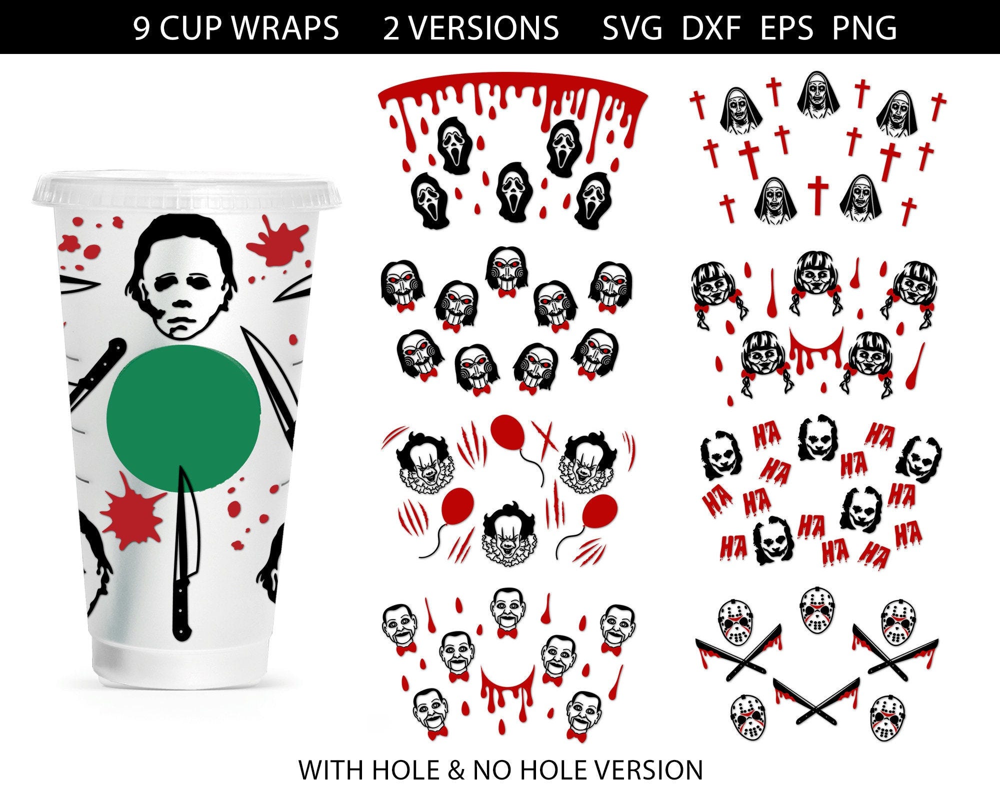 Cup Wrap svg Bundle, Halloween svg, Horror Movie Cup Wrap svg, Horror svg, Coffee Wrap Svg, Scream, Venti Cold Cup 24oz,Horror Full Wrap Svg