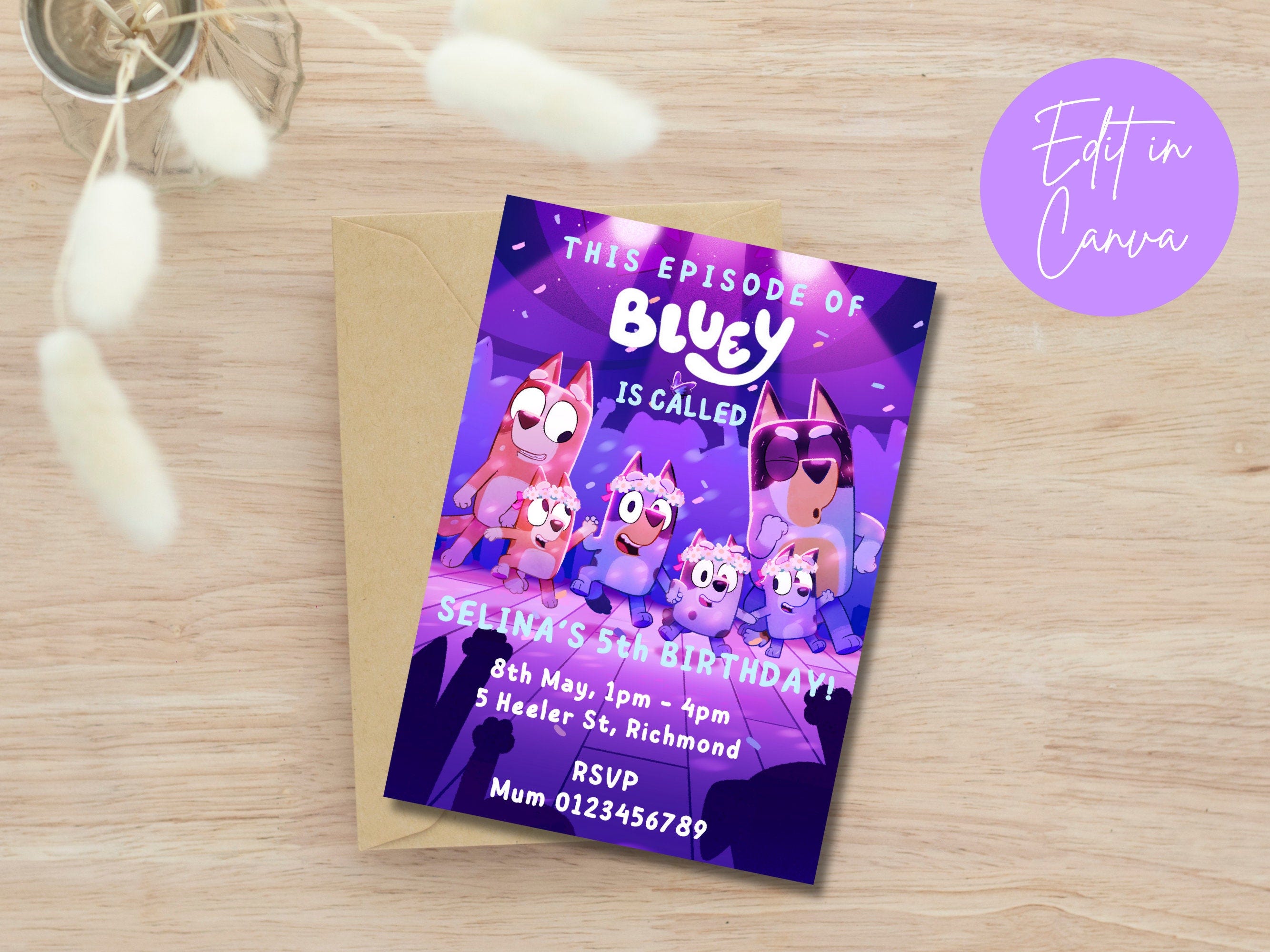 Bluey Editable Birthday Invitation Template, Boy Bluey Birthday Party, Girl Bluey Party Invite, Blue dog Bday Party Digital Invitation Bingo