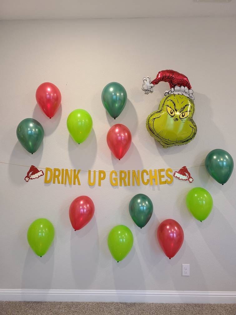 Drink Up Grinches Banner Grinch Balloon Christmas Party Christmas Decoration Kit Funny Christmas Balloons