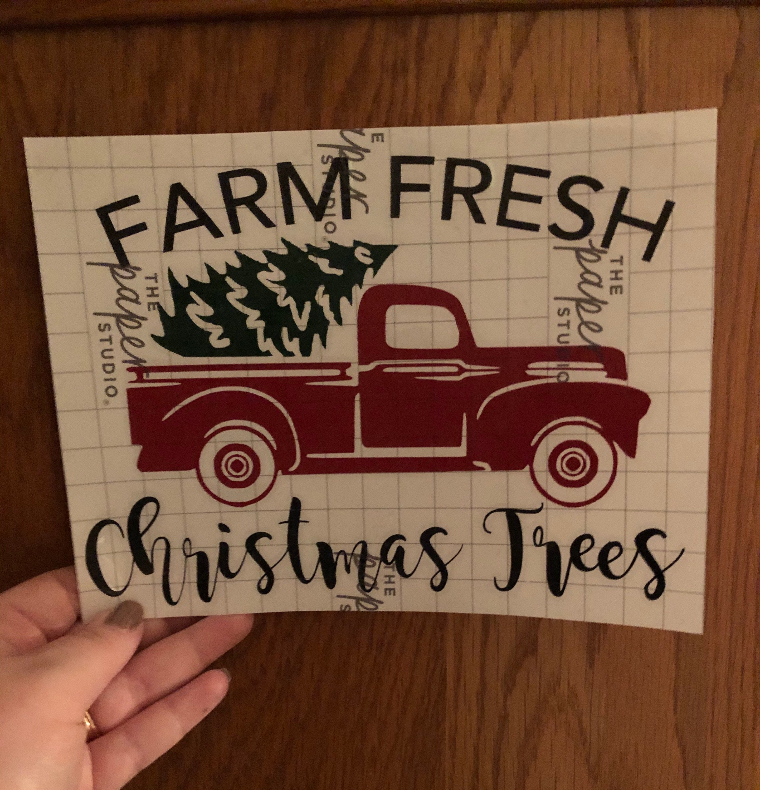 Farm Fresh Christmas Trees | Farm Fresh Christmas Tree Vinyl Decal | Christmas Decor Decal | Farmhouse Christmas Decal | Red Christmas Truck