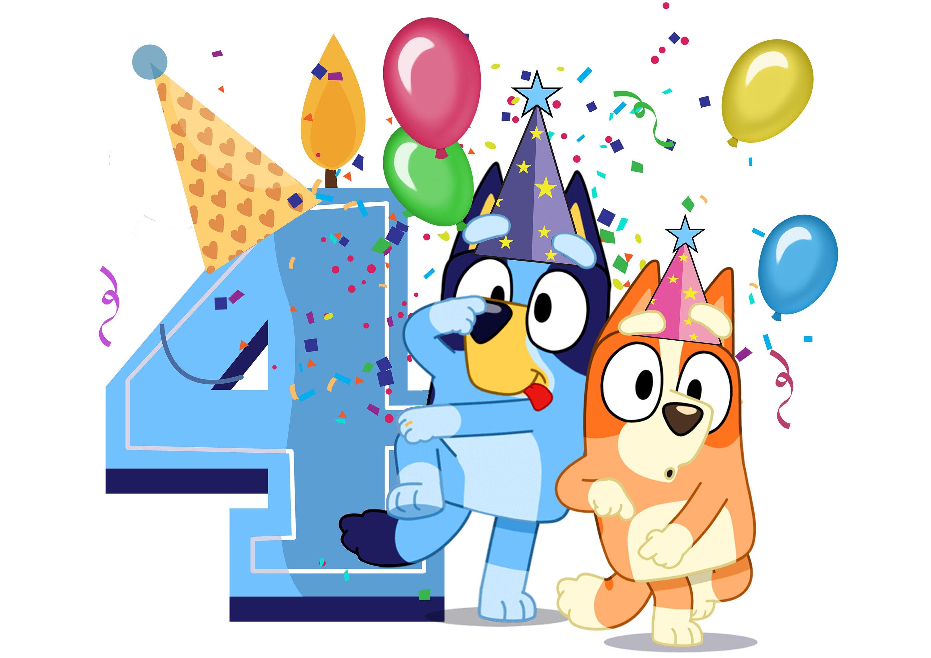 Blue Dog Birthday PNG Digital Download File Boy Age 4 Sublimation Party Celebration Re-Size 300dpi Quality