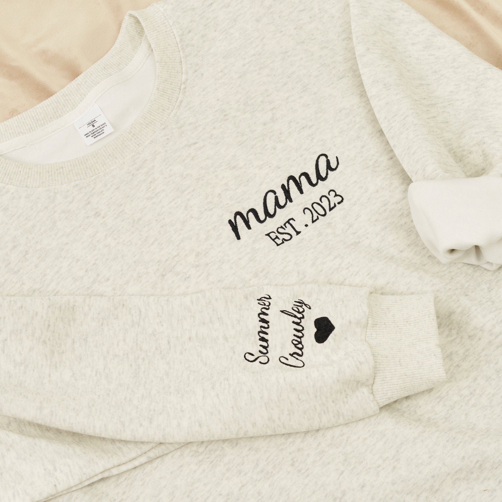 Mama Embroidered Sweatshirt, Custom Mama Shirt With Names, Heart On Sleeve, Mama Est Year Hoodie, Gift For New Mom, Mother