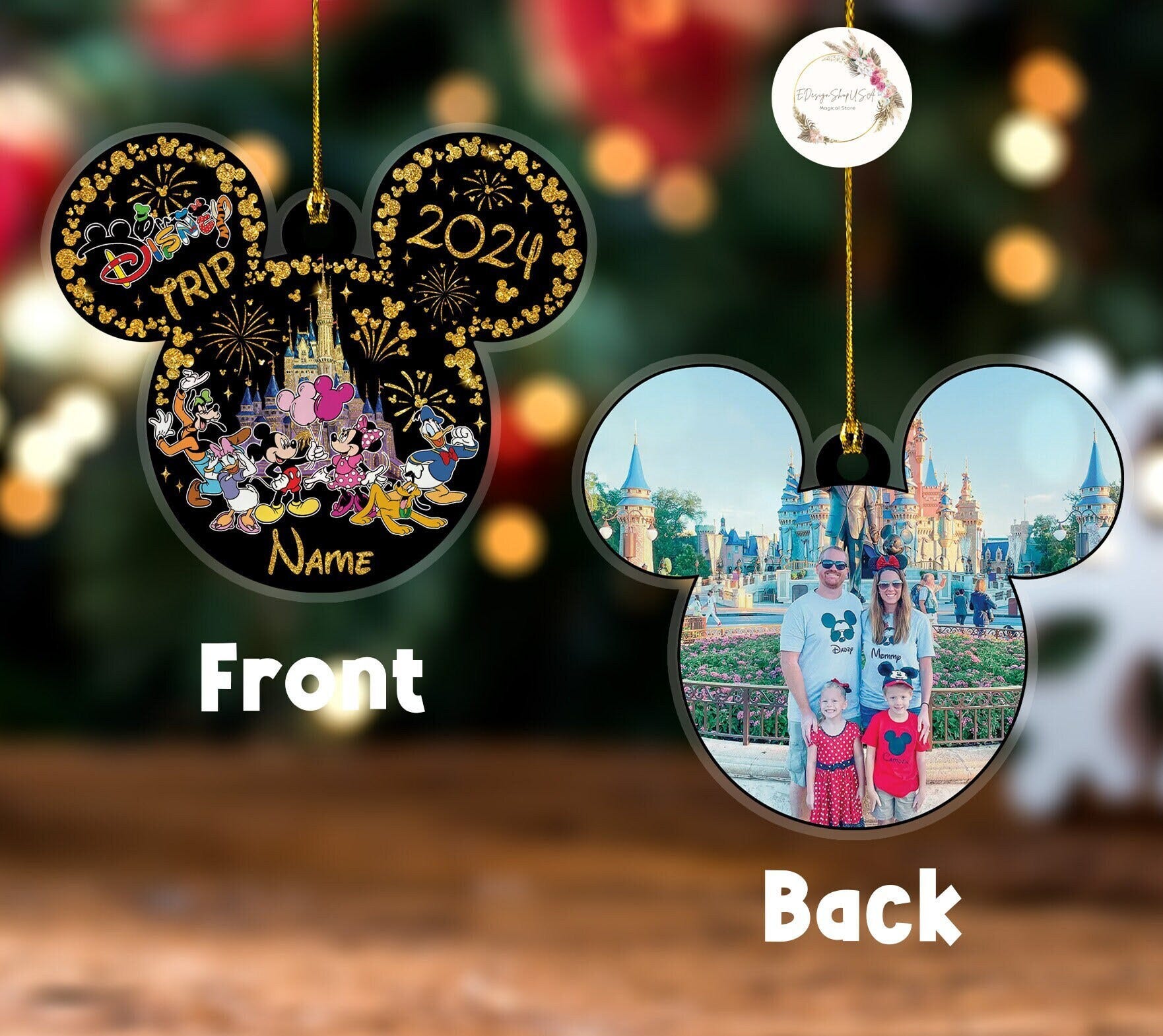 Personalized Disney Trip Christmas Ornament, Custom Photo and Name Mickey and Friends Family Vacation 2024, Disney Pixar Cars Toy Story Gift