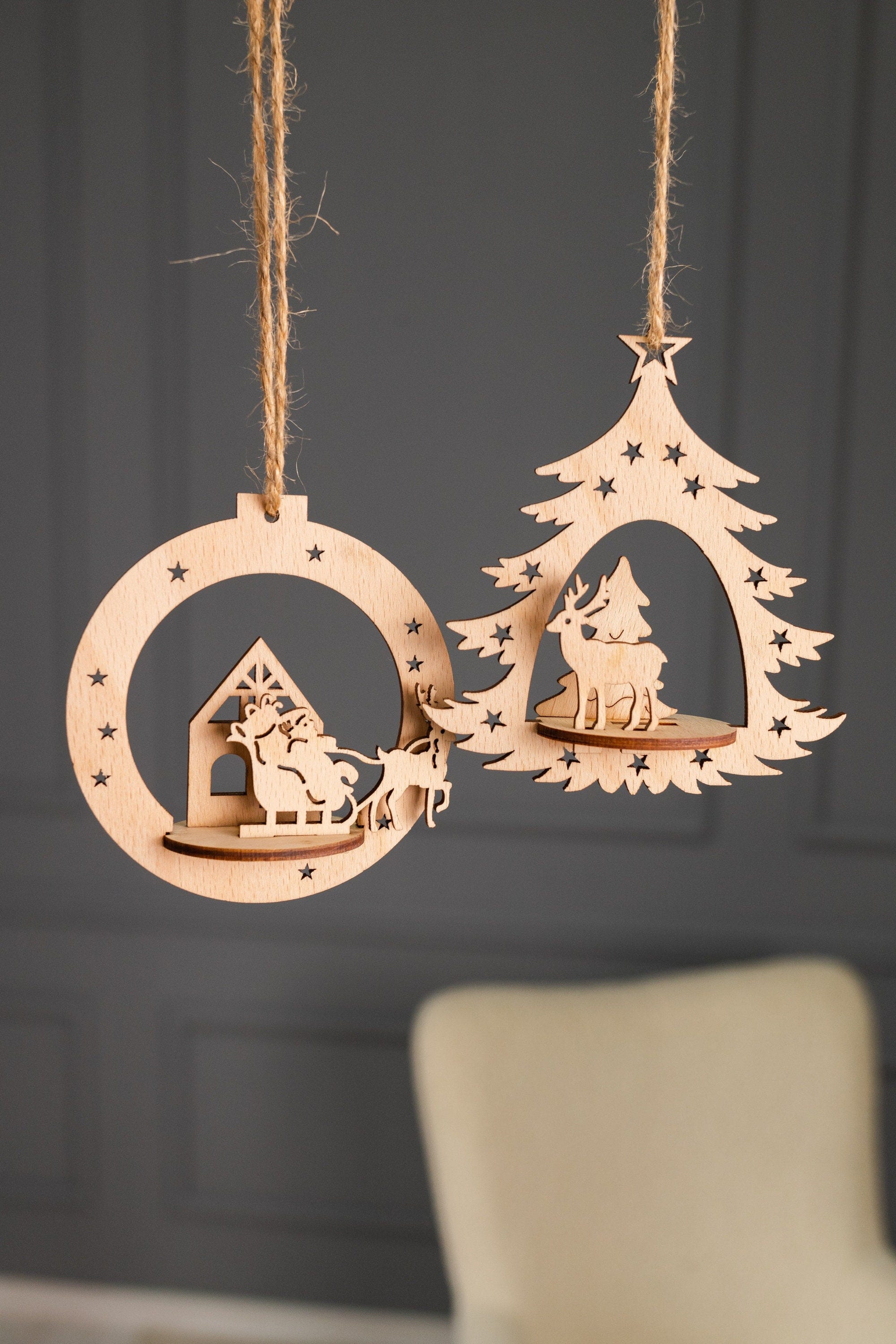 Laser cut wooden 3D Christmas ball ornament svg Glowforge christmas bauble ornaments tree decororation svg cricut Christmas dxf template