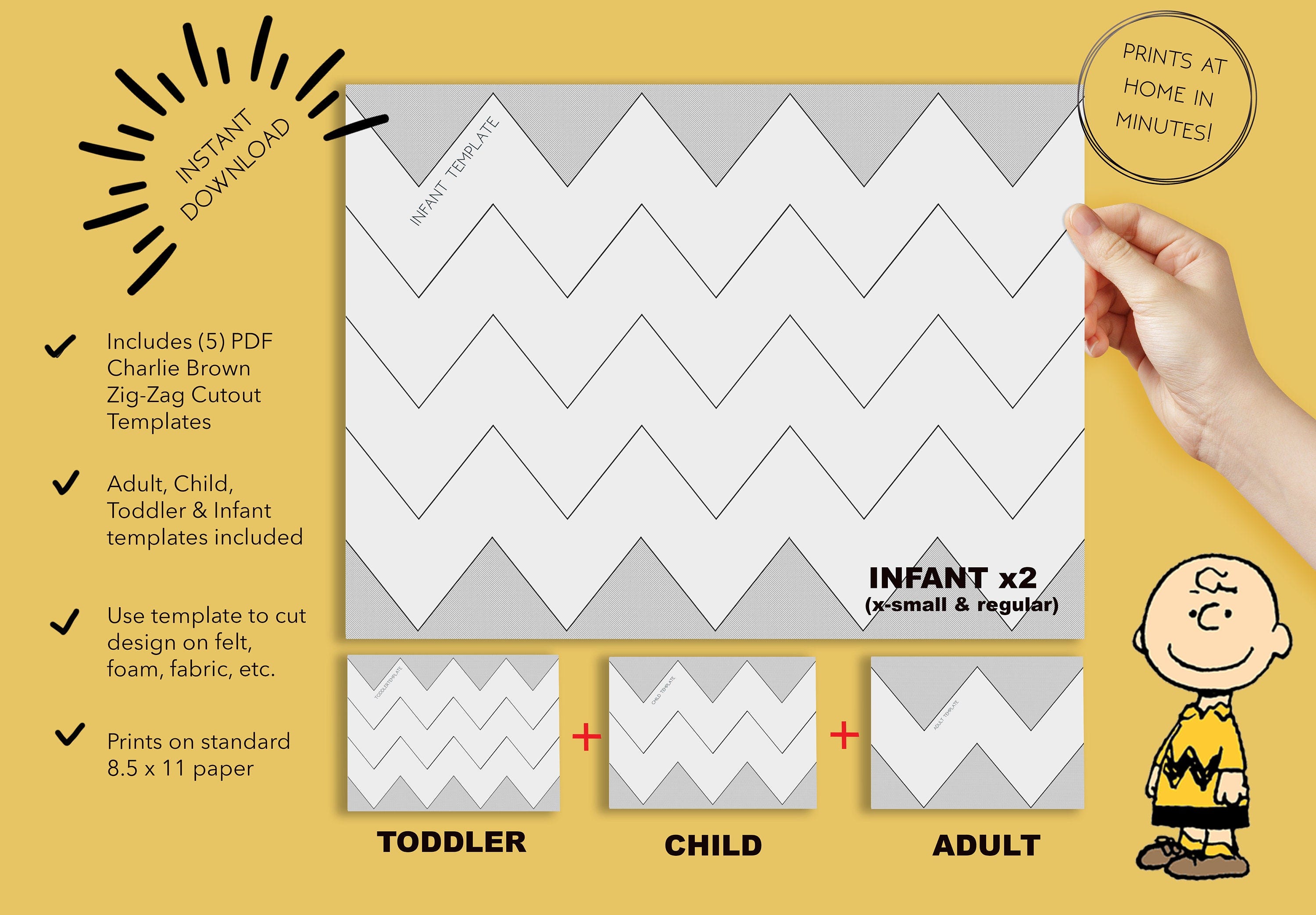 Printable Charlie Brown Zig-Zag Pattern for Halloween Costumes - Instant Download - Charlie Brown