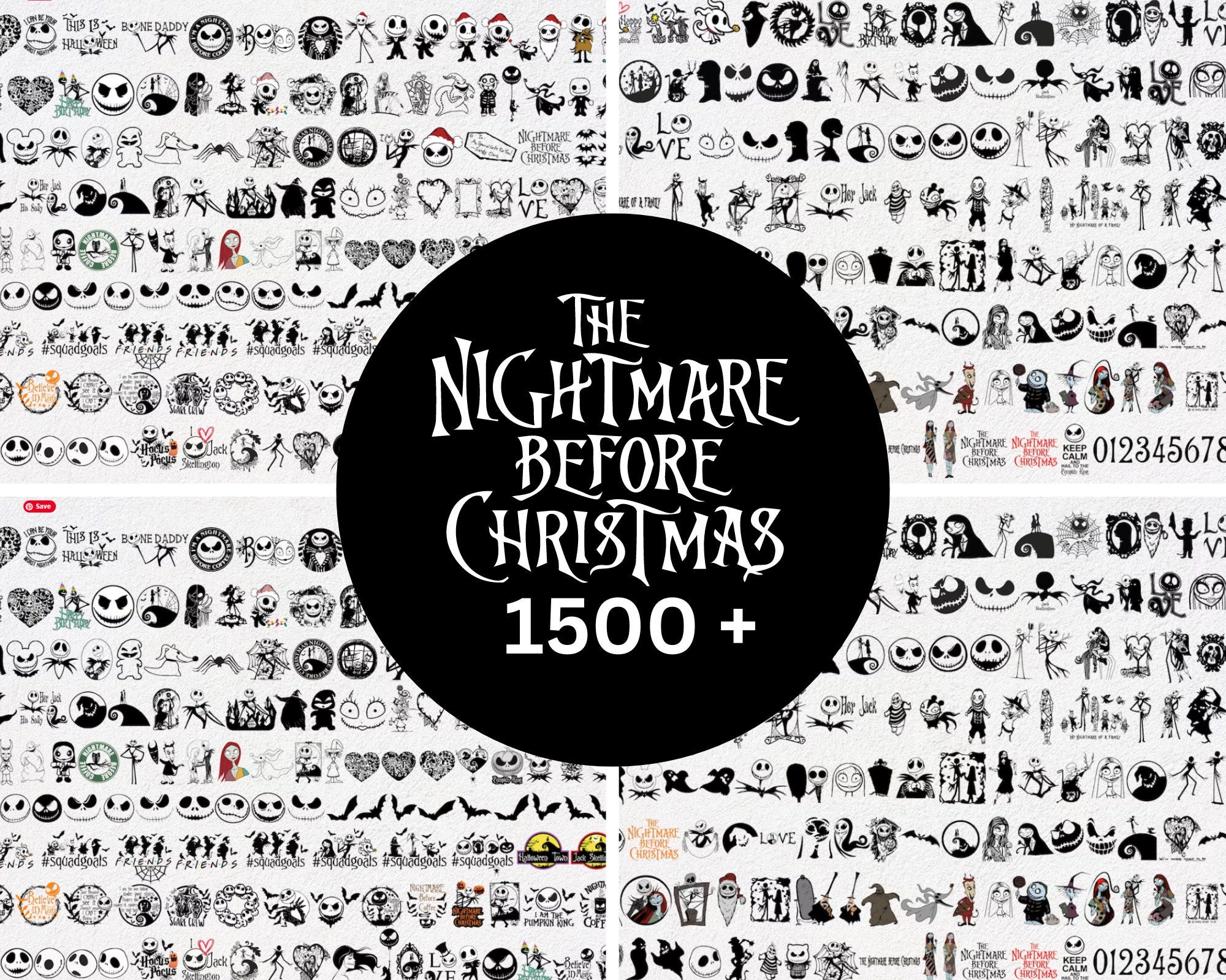 Halloween SVG Bundle - Font Included - Over 1500 Files - PNG, SVG, Cricut Jack and Sally, Christmas