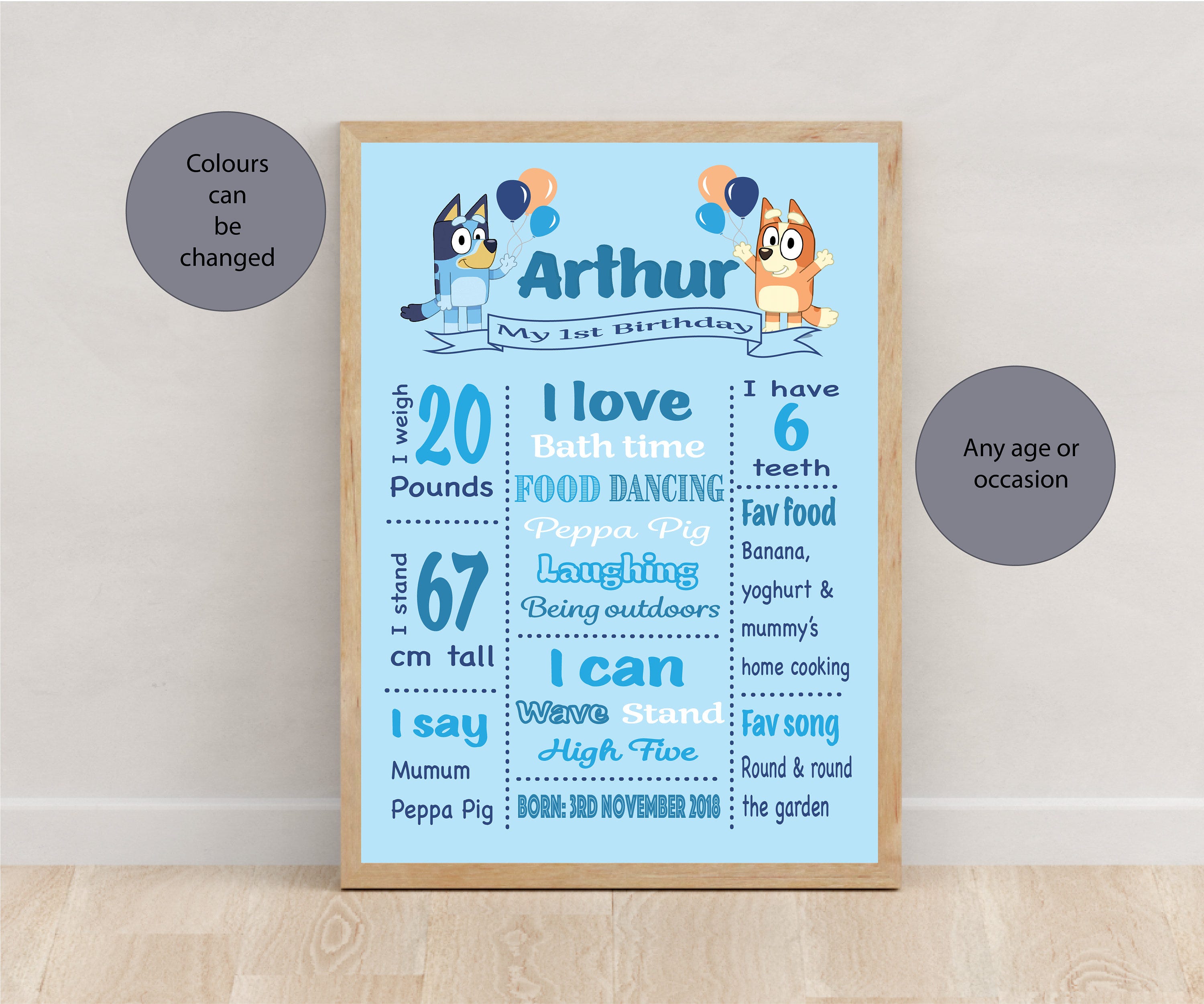 Bluey First Birthday Poster, Custom Birthday Sign, 1st Birthday Party, Party Prop, Digital Download, Printable