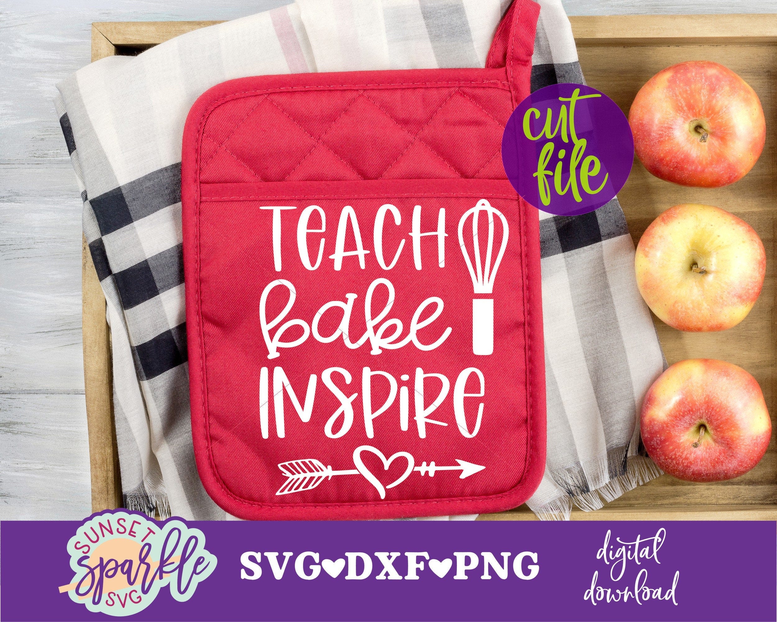 Teacher svg - Teach Bake Inspire svg, Teacher Appreciation svg, Pot Holder svg, Teacher gift svg, Teach Love Inspire svg