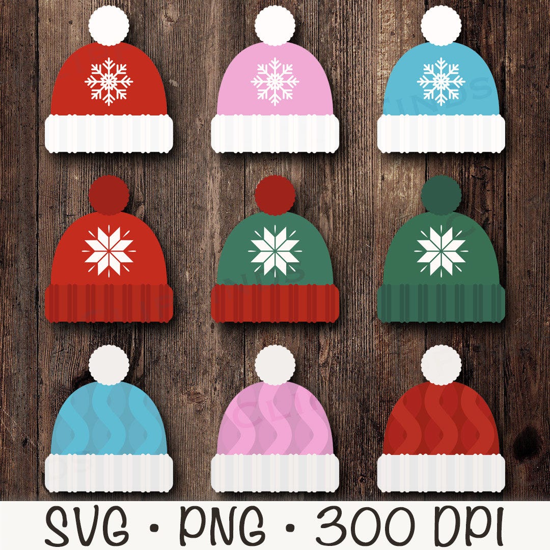 Cute Winter Beanie Clip Art, Snow Hat SVG, Christmas Hat PNG, Knitted Hats, Instant Digital Download