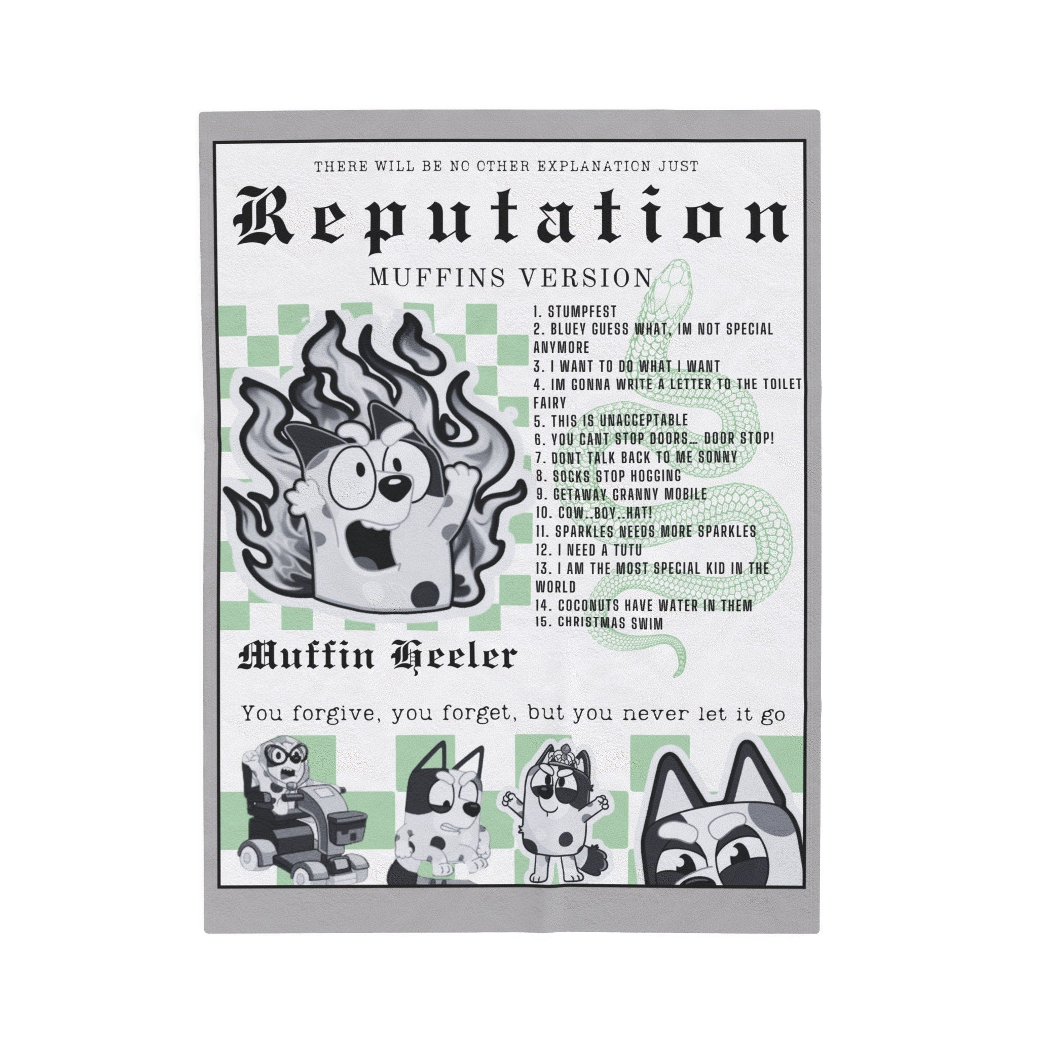 Bluey taylor swift blanket, muffin heeler, bluey eras tour, reputation, bluey taylor swift, funny muffin heeler gift, bluey, bluey blanket