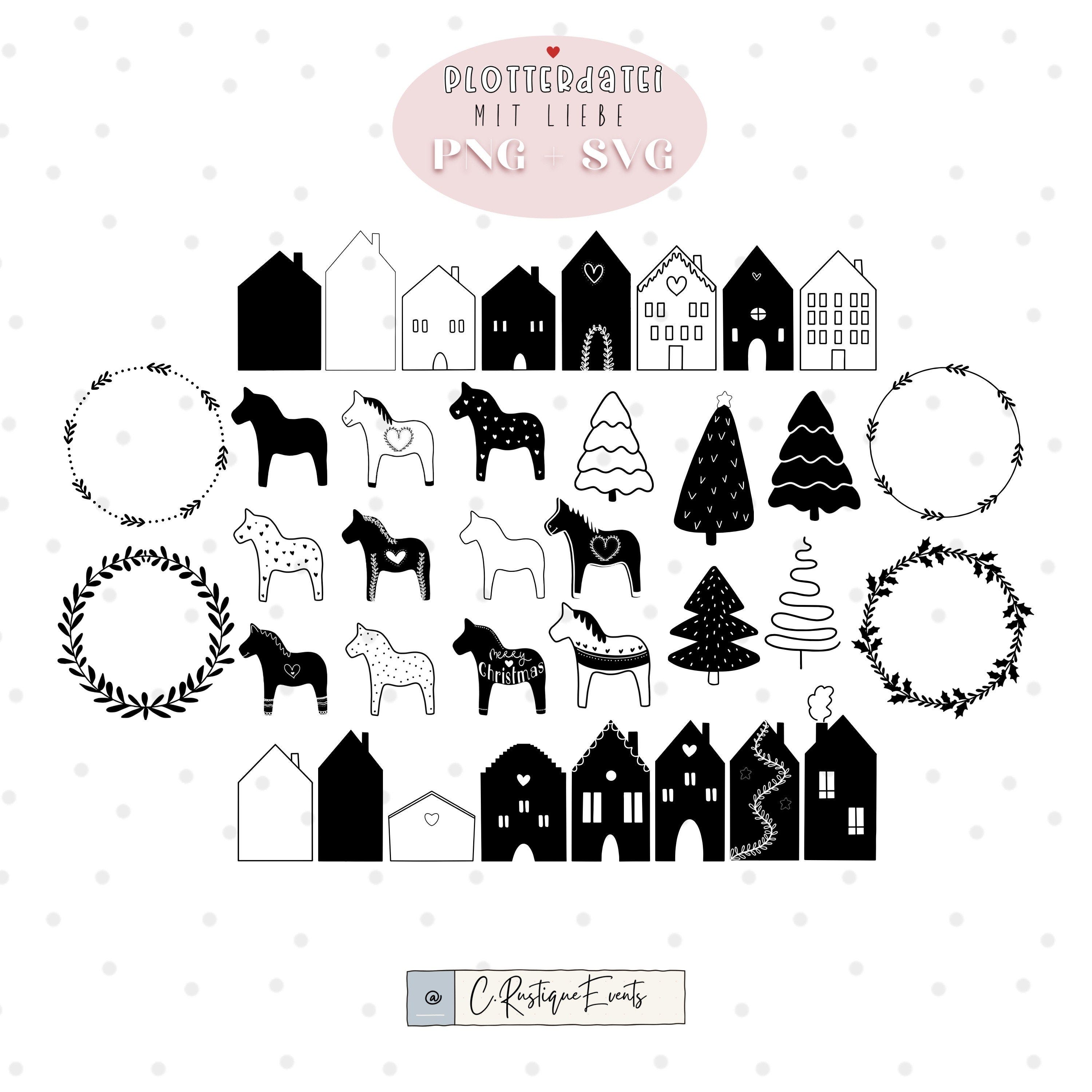 Plotter file Christmas Hygge House Christmas tree Dala horses 36 SVG & PNG files Christmas gift Winter Advent Scandinavian Christmas