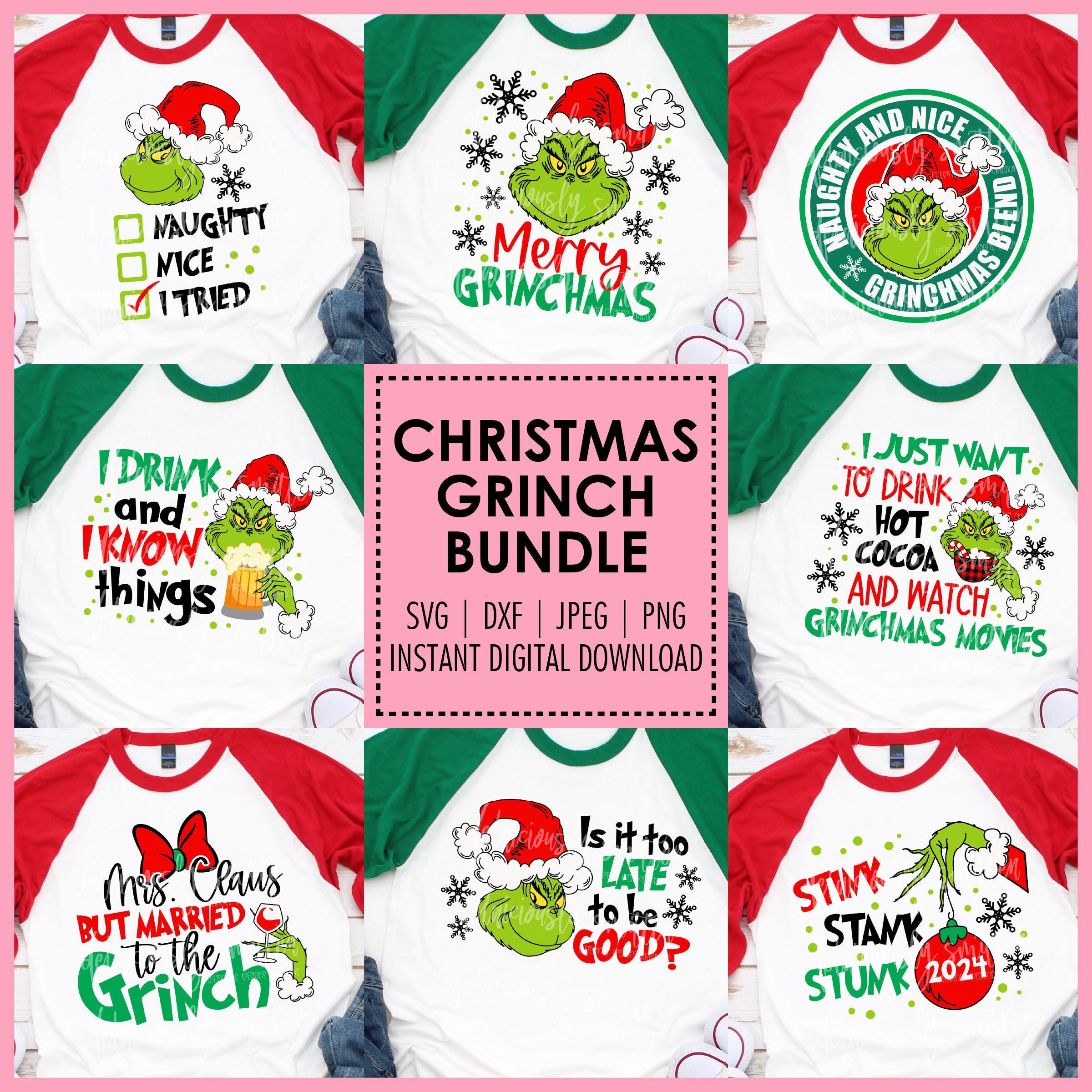 Funny Christmas SVG Bundle, Sublimation Grinch Hand Face svg, Grinchmas Holiday Family Designs, Instant Digital Download svg dxf jpeg png