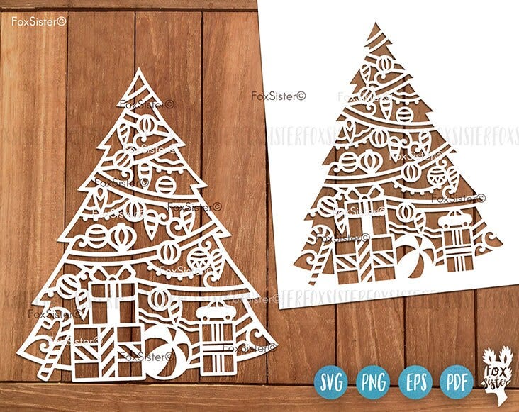 Christmas Tree with presents Svg, Christmas Tree Cut File, Christmas Tree Svg, Christmas Svg, Christmas Tree Clipart, Cricut and Silhouette