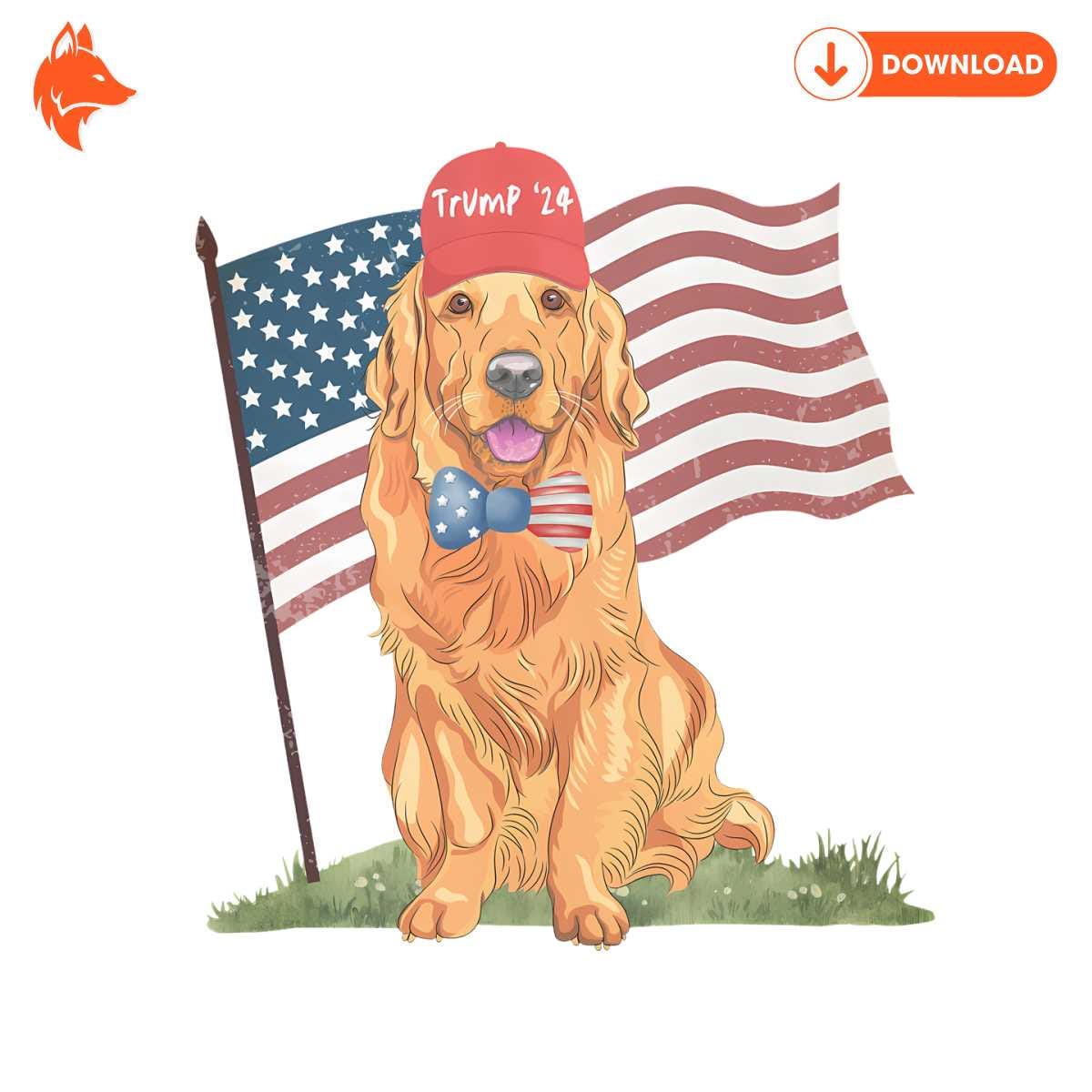 Free Retro Trump 24 Dog USA Flag PNG