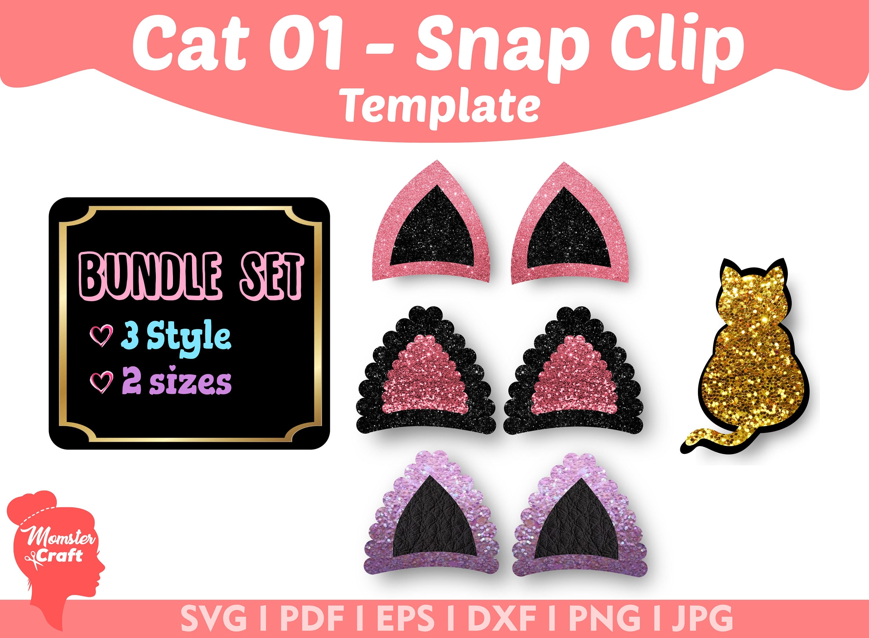 Cat Ears Snap Clip SVG, Snapclip Template, Clippie Cover,  Hair Clip Svg, Bow Template, Bow SVG, cut files for Cricut Silhouette  #Cat ears