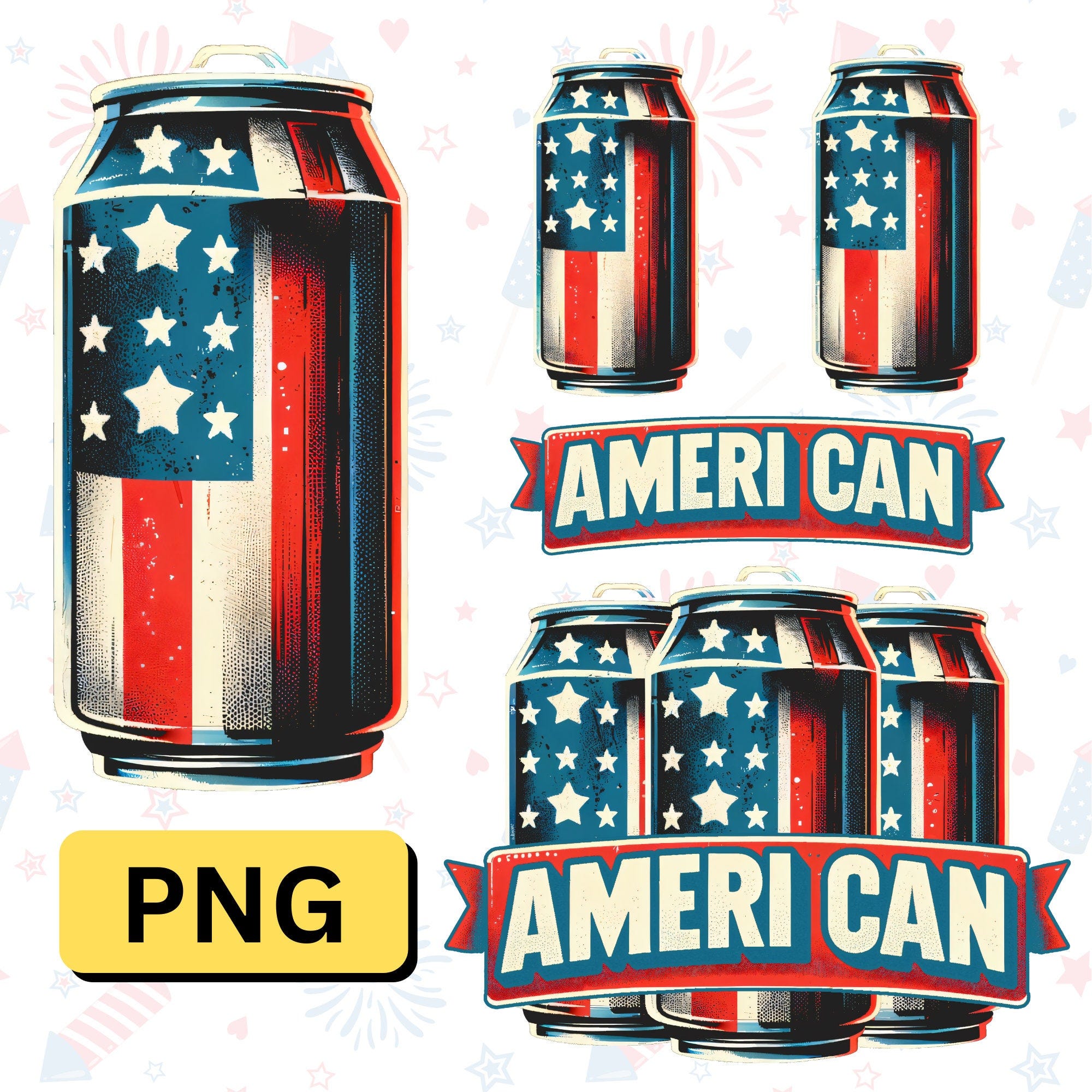 Ameri Can PNG | 4th of July Printable Design | Vintage Retro Independence Day Sublimation Digital Download | Patriotic American Beer Can PNG