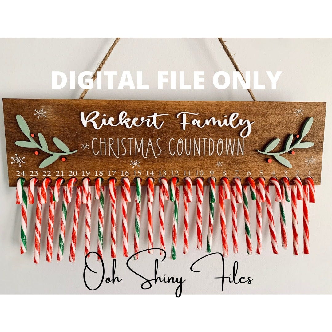 ORIGINAL! Two Christmas Countdown Laser SVG Files - Candycane and Clothespin, DIGITAL Item only