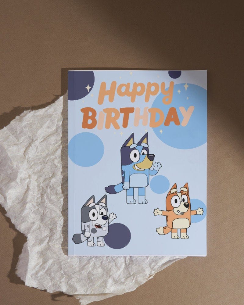 Blue Dog Birthday Card, 5”x7” FOLDED OR FLAT Card, Printable, Instant Download