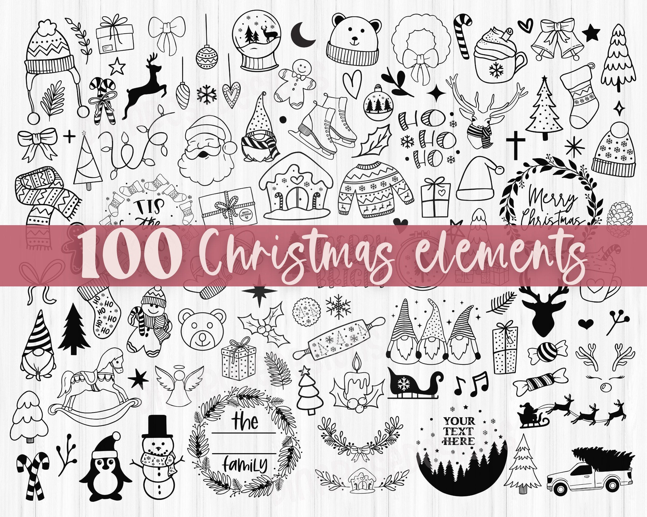100 Christmas Svg Bundle, Christmas Elements Svg Bundle, Christmas Doodles Svg, Christmas Trees Svg, Christmas Wreath Svg Png Cut File