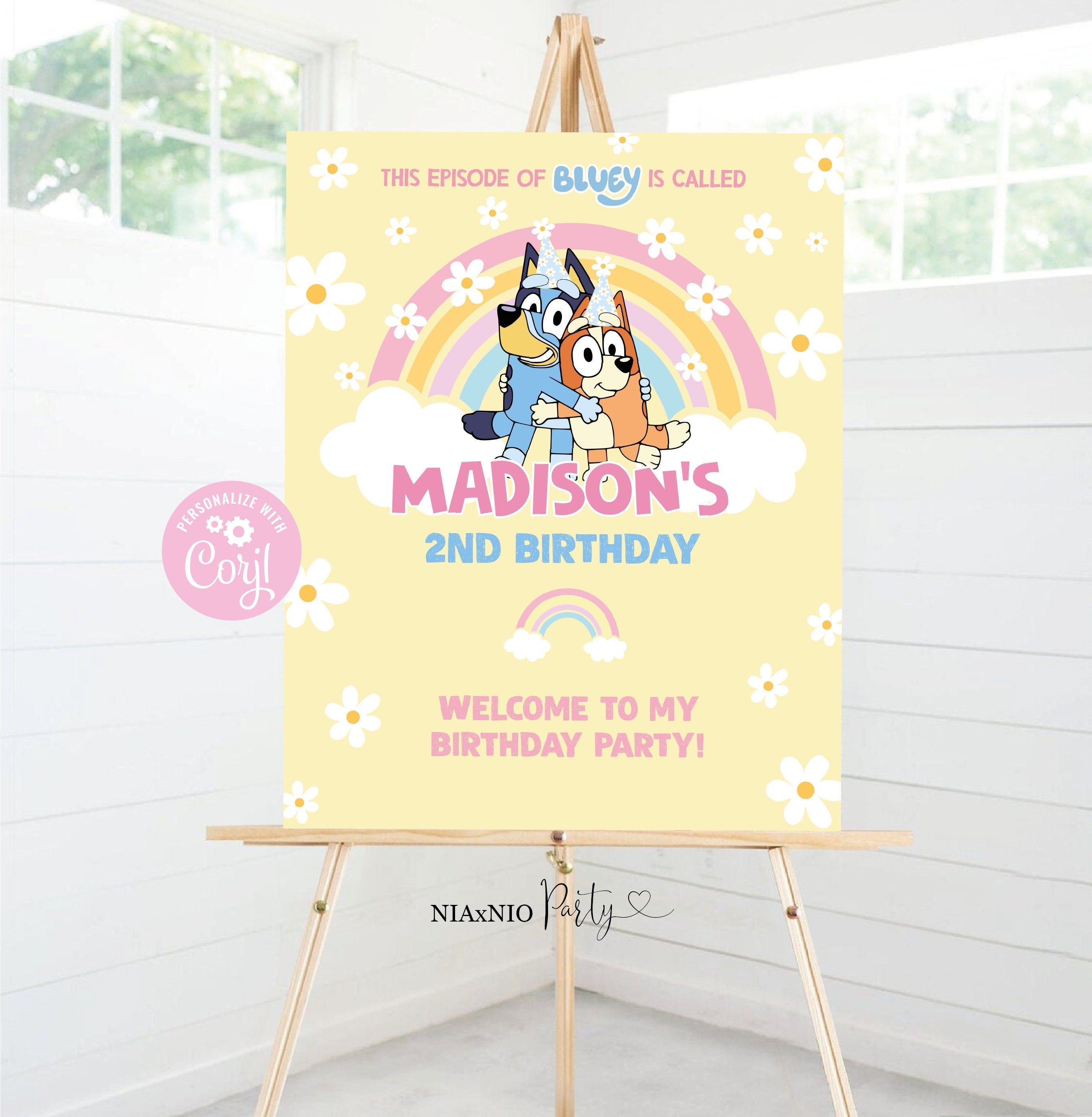 Editable Bluey Welcome Sign for Girl Blue Dog Birthday Sign Bluey Invitation Girl Bluey Birthday Welcome BLU11