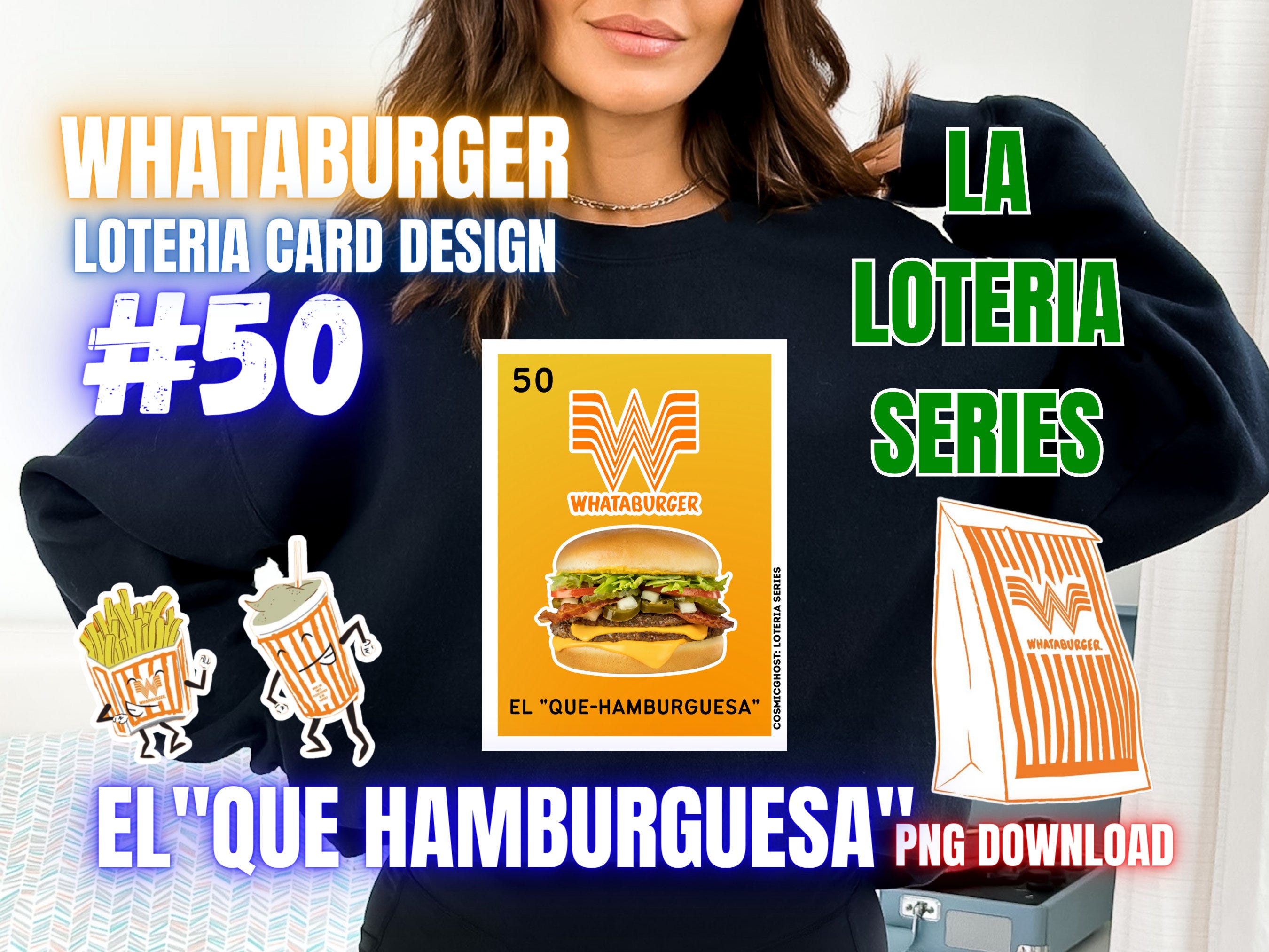 El Que Hamburguesa - La Loteria Series - What A Burger - Loteria Style Design - PNG Download - Mexican Bingo - La Chalupa