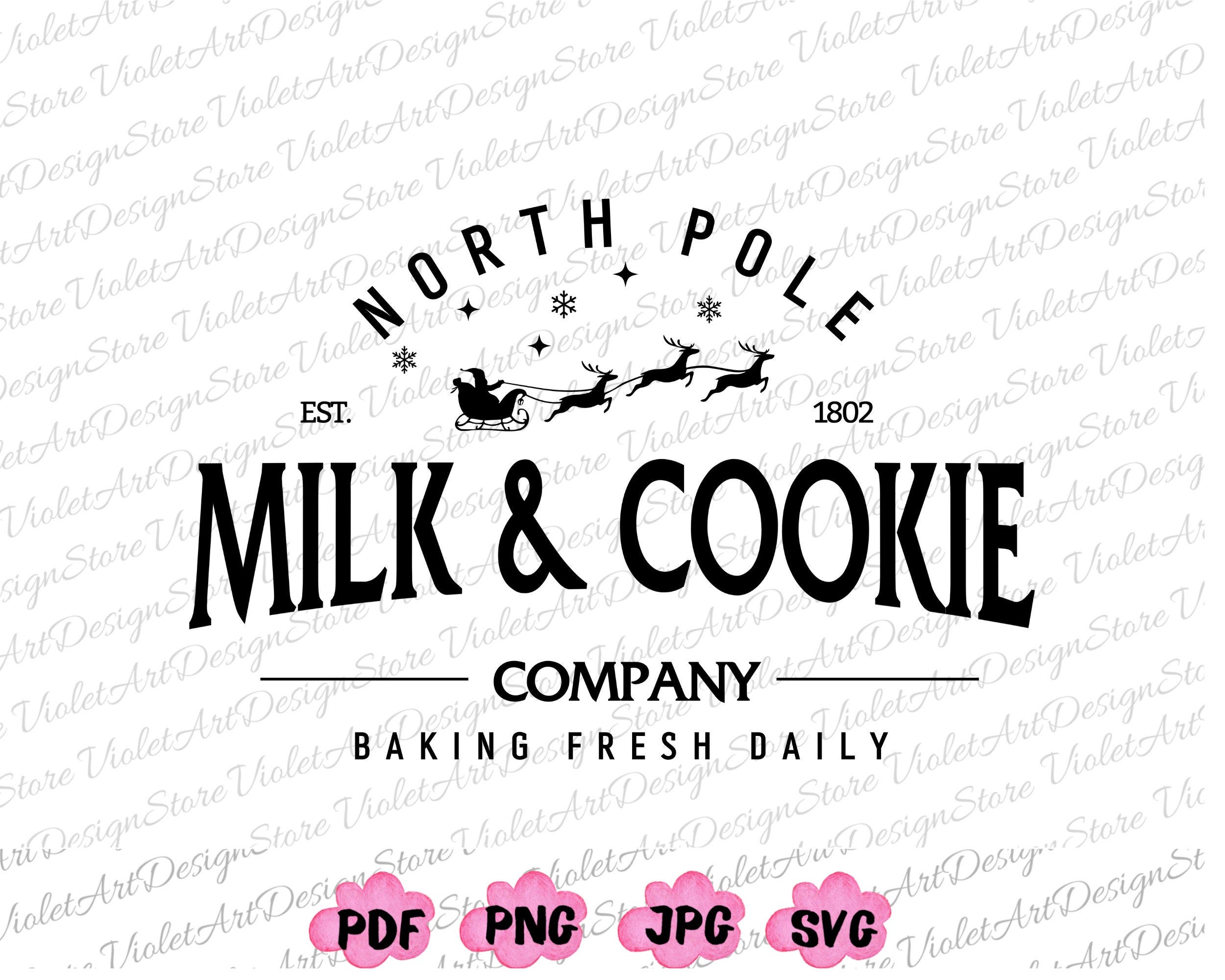 North Pole Milk and Cookie Co Svg, Christmas Svg, Gingerbread Christmas Svg, North Pole Png, Christmas Cookie Svg, Retro Santa Svg, Xmas Svg