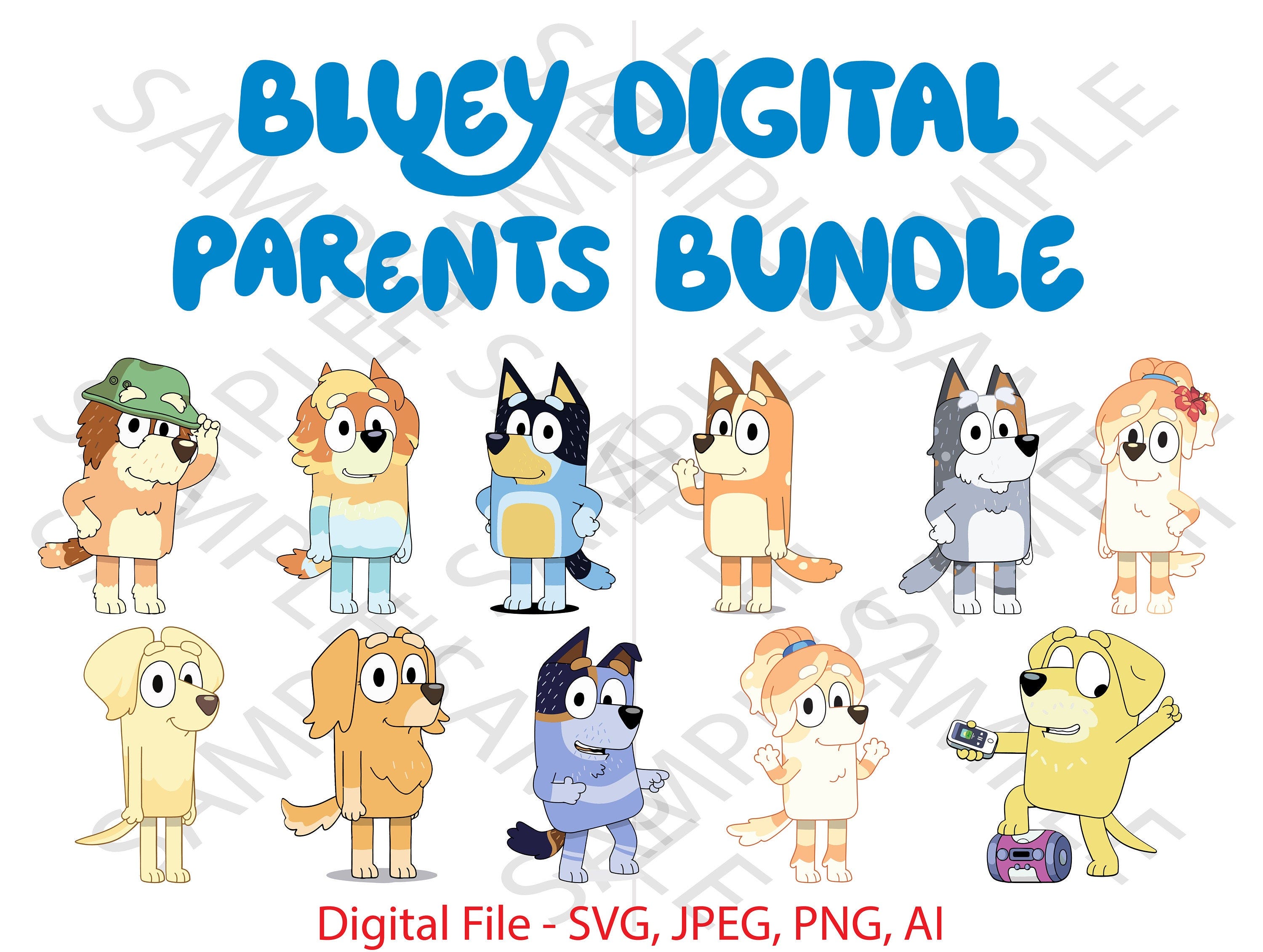 Bluey Show Parents Bundle, 11 Bluey Characters, Bluey, Bluey Parents SVG Bundle, Bluey Show SVG Bundle, Cartoon, Vinyl Cutting, Custom,