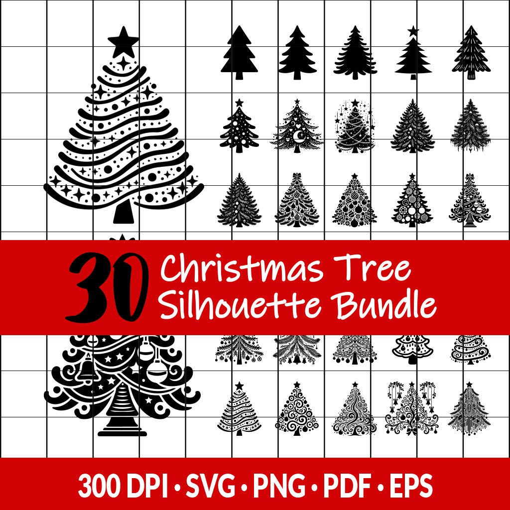 30 Christmas Tree SVG Bundle PDF, PNG, Eps, Christmas Ornaments Svg,Christmas ClipArt, Christmas Tree Outline svg pdf png, Silhouette