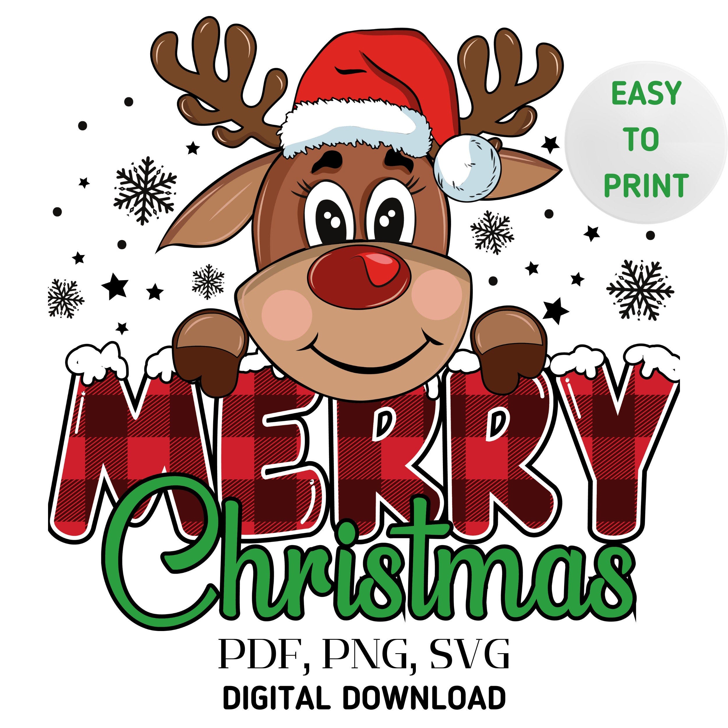 Merry Christmas Reindeer Png Sublimation Design, Christmas Deer with hat, Funny Deer Png, Merry Christmas Png, Reindeer Png Download 2023