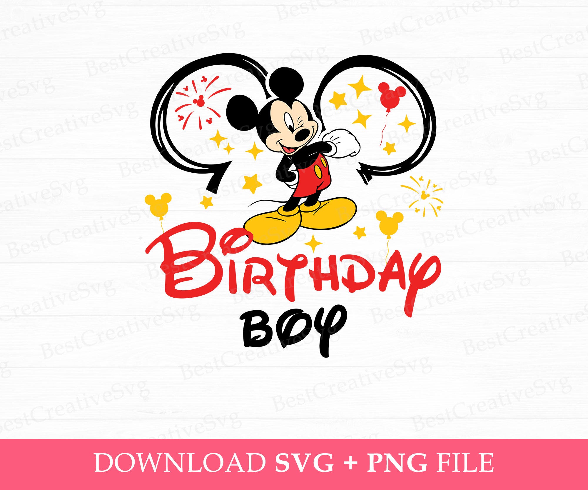 Birthday Boy Svg, Family Birthday Svg, Birthday Mouse Svg, Mouse Ear Balloons and Stars Svg, Png Svg Files For Print, Instant Download