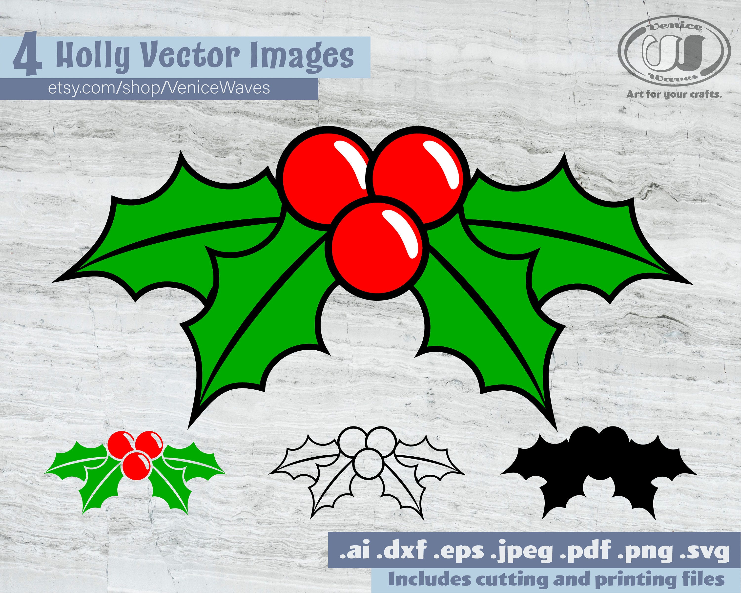 Holly SVG, Holly Cut File, Christmas Clipart, Holly PDF, Holly Download, Digital Download, Instant Download, Cricut Files, Silhouette Files